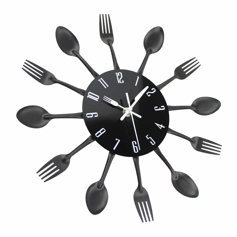 Horloge de cuisine effet miroir 32x32x4cm Noir avec autocollant 3D