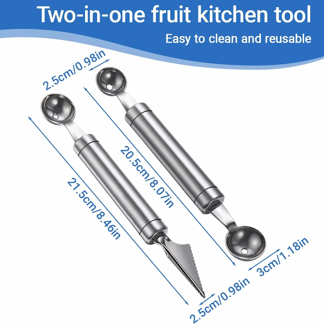 Cuillère de Melon en Acier Inoxydable 2 Pièces Outil à Découper les Fruits