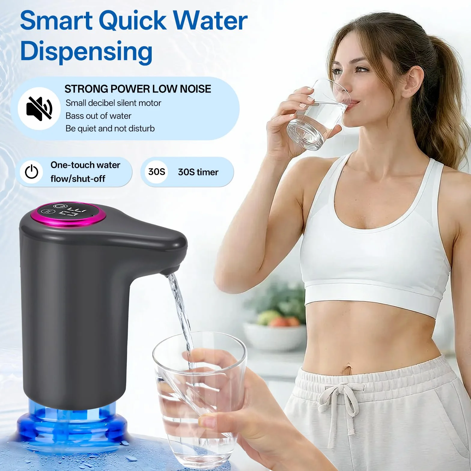 Distributeur d'eau Pompe à Eau Potable électrique 5 Gallons Robinet Rechargeable USB