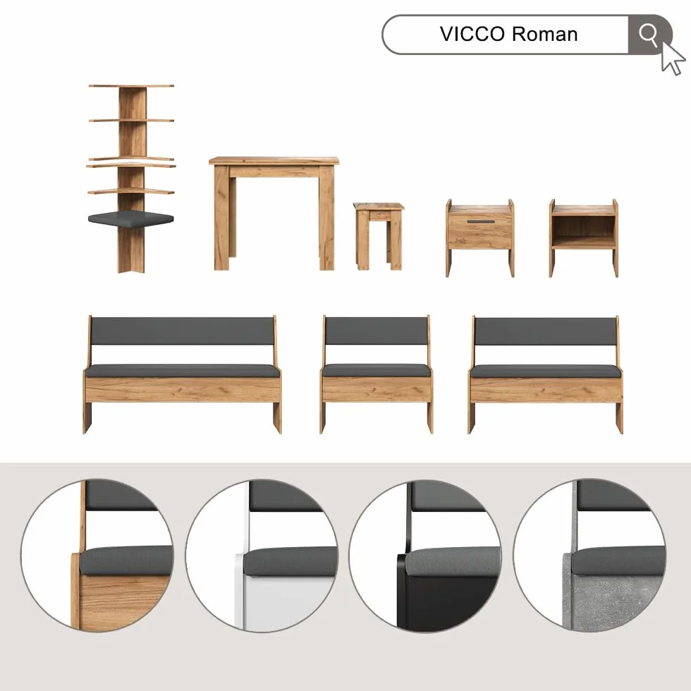 Vicco Banquette de Salle à Manger Roman, Sable Chêne, 53.5x41.1cm, 1 tiroir