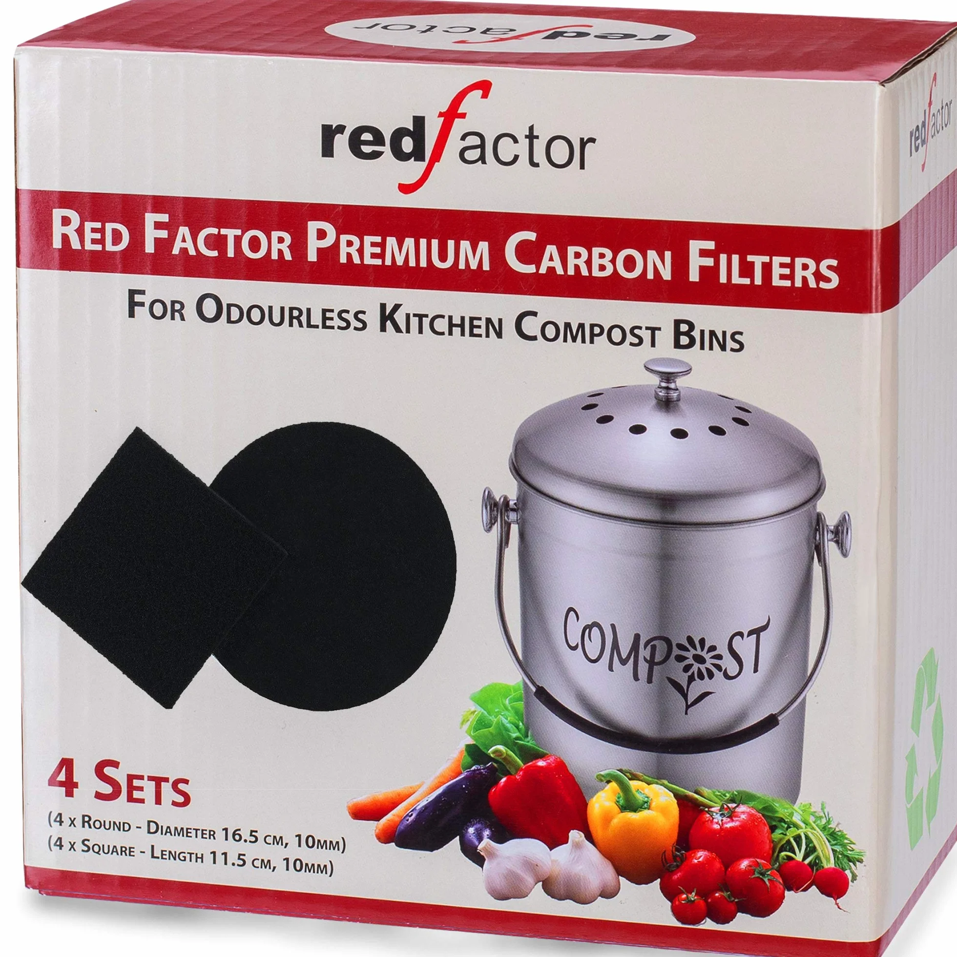 RED FACTOR Lot de 8 Filtres à Charbon Actif Extra épais pour Compost de Cuisine (4 Ronds, 4 Carrés)