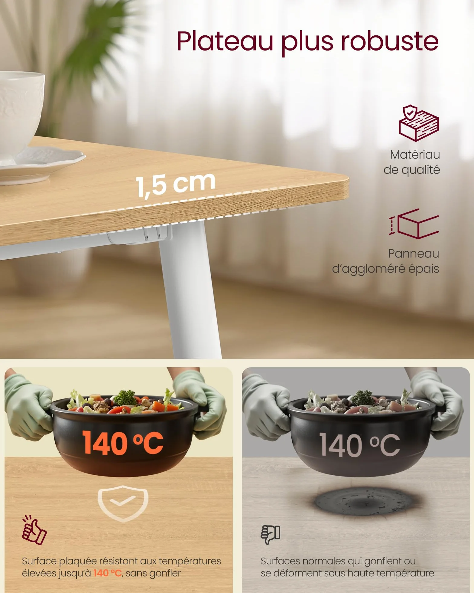 VASAGLE Table à Manger 75 x 140 x 75 cm Doré Chêne Blanc Nuage pour 4 à 6 Personnes