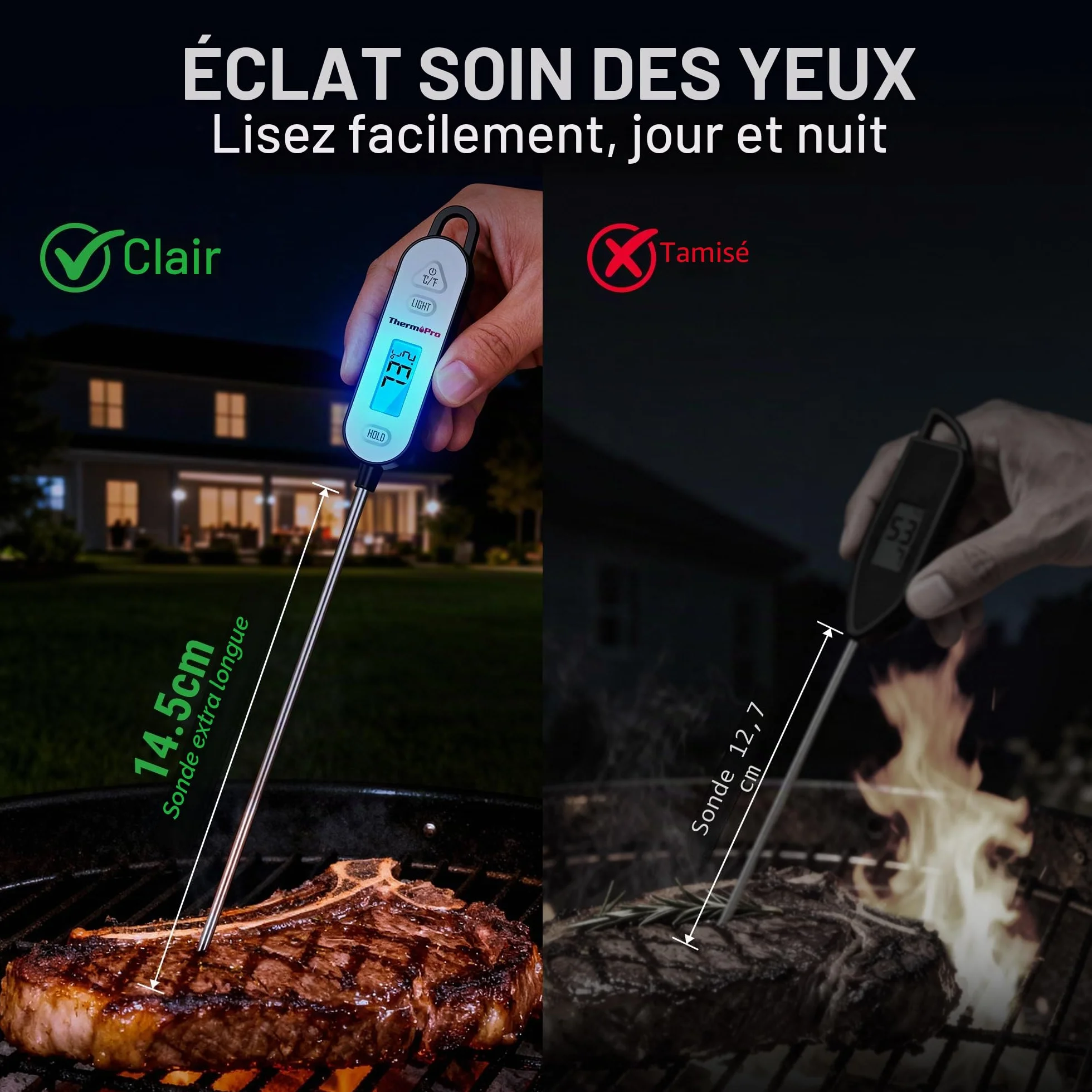 ThermoPro Thermomètre à viande numérique avec sonde pliable - Thermomètre de cuisson pour fumoir, barbecue