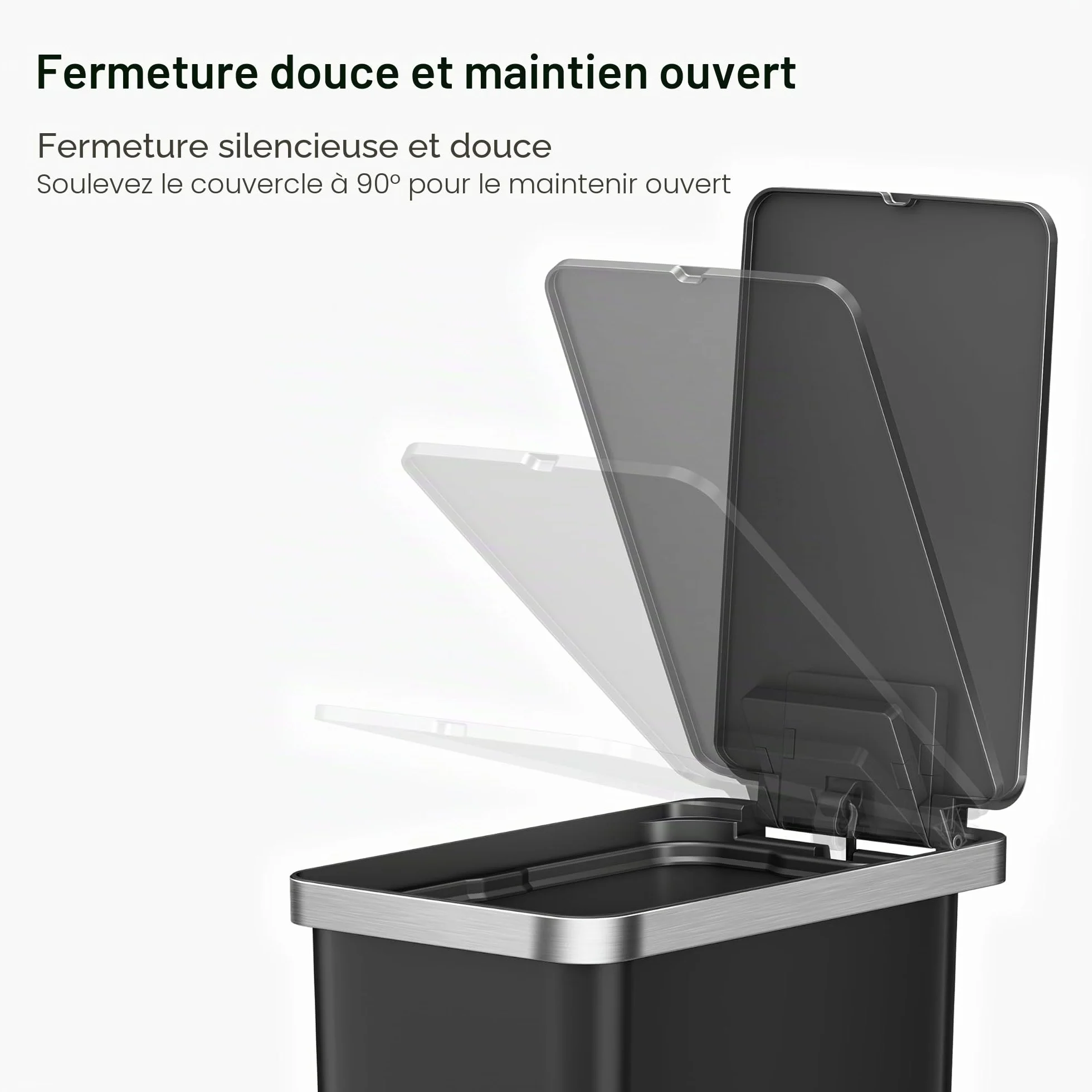 Poubelle de cuisine EKO Hana à pédale fermeture douce couvercle ouvert noir