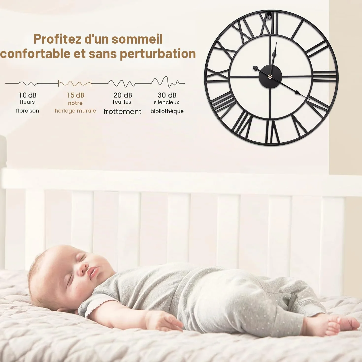 GUDEMAY Horloge Murale Design Moderne Vintage 50 cm Silencieuse Métal Chiffres Romains Noir