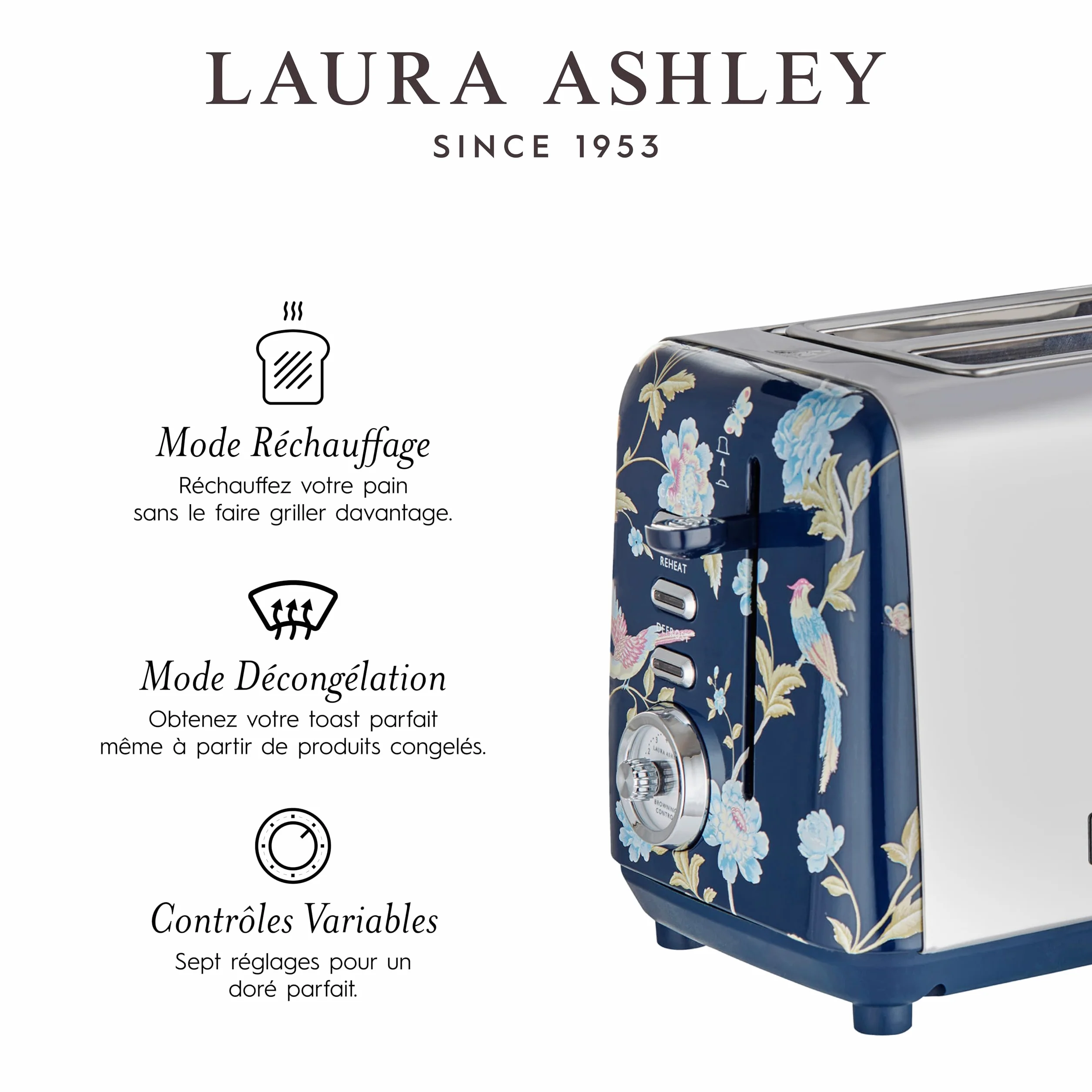 Laura Ashley VQ Bouilloire Électrique 1,7 L Grille-Pain 2 Tranches Elveden Bleu