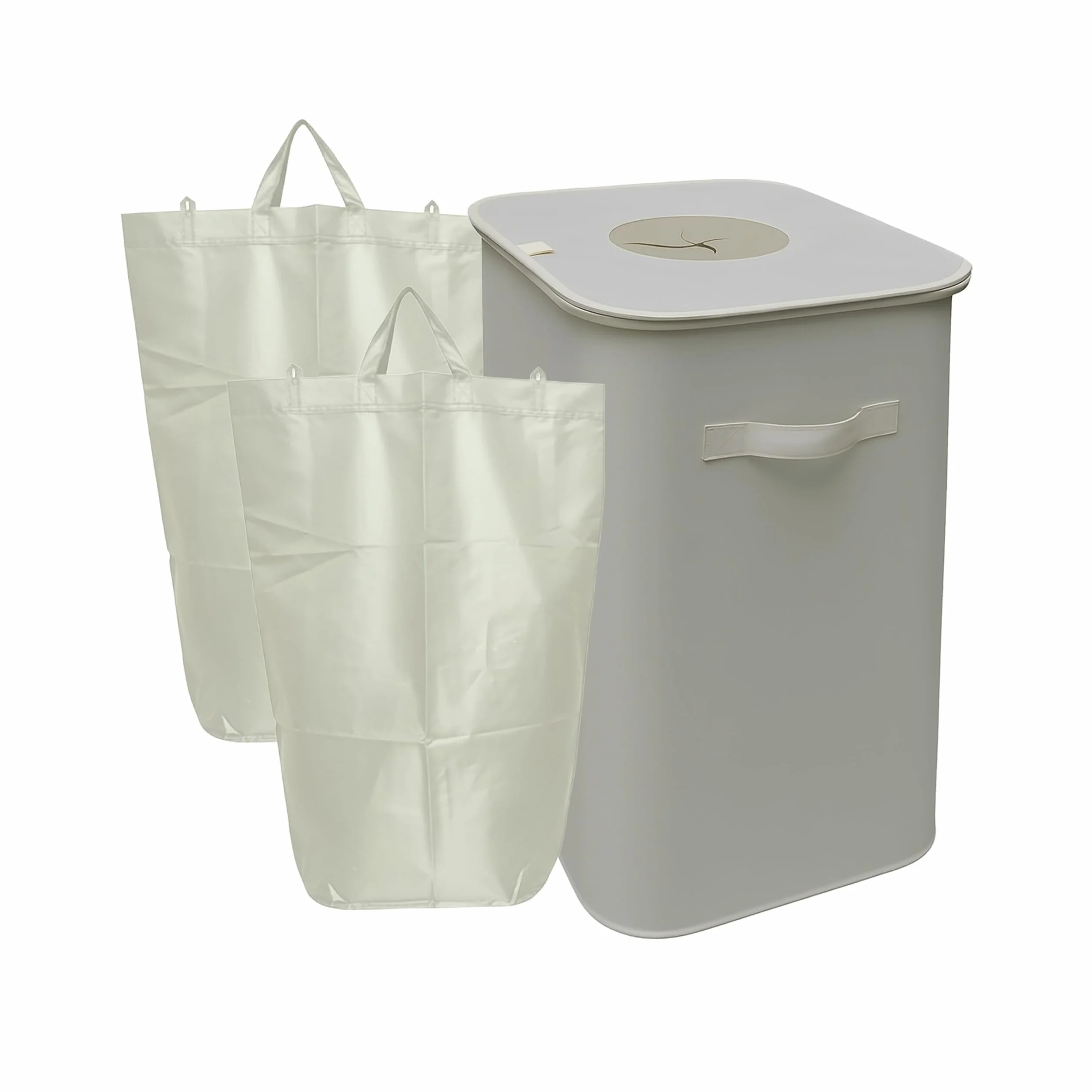 Relaxdays Conteneur de Collecte de Bouteilles 100 L, 2 Sacs, étanche, Beige 70x43x33 cm