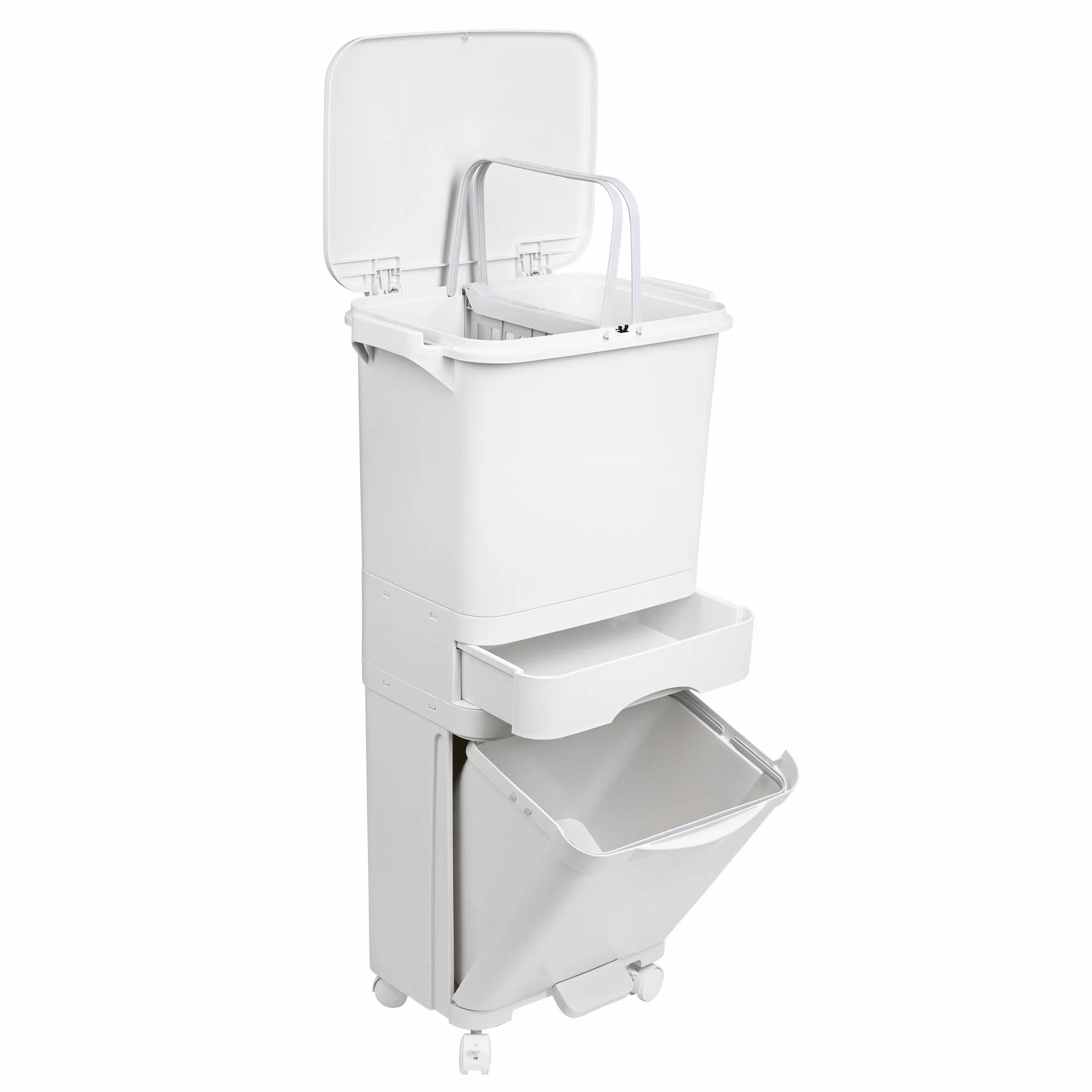 Poubelle de recyclage à tri sélectif 42 L triple compartiment avec pédale roulettes poignée