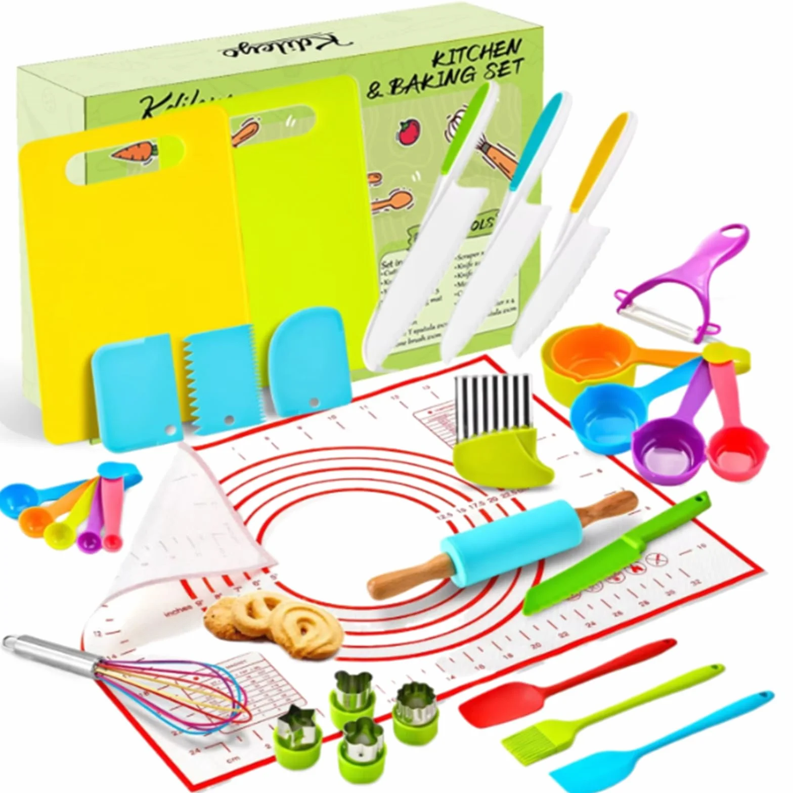 Ustensiles de Cuisine Enfant 31 Pièces - Kit Pâtisserie Sécurisé Montessori - Cadeau Éducatif 3-5 Ans