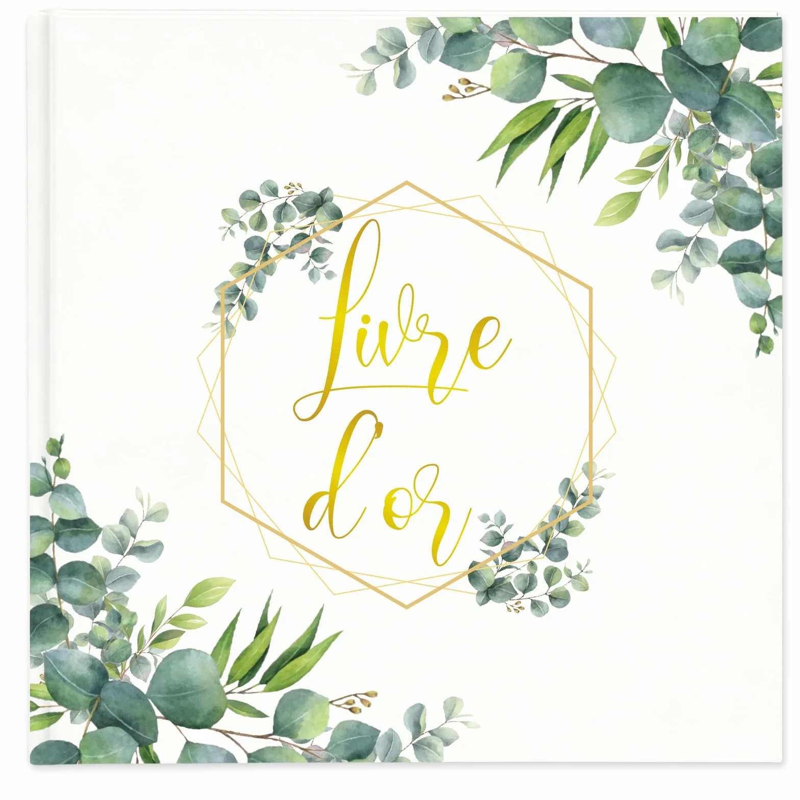 Livre d'or Mariage Motifs Floraux 21.5x21.5 cm Couverture Rigide 120 Pages Scrapbooking (Feuilles d'eucalyptus)