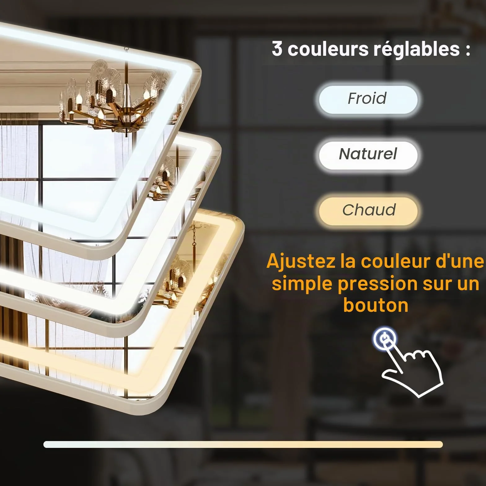 Miroir Pleine Longueur 164 x 60 cm avec éclairage LED, Verre de sécurité, Variateur d'intensité, Miroir sur Pied
