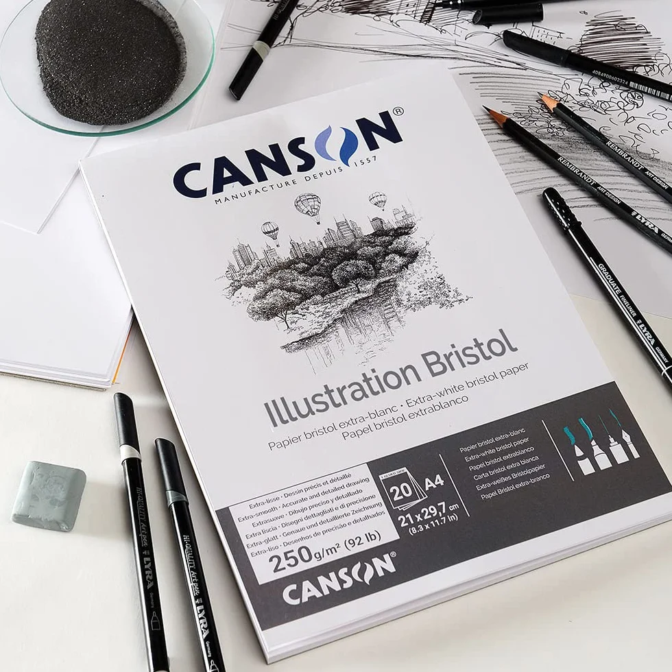CANSON Bristol Bloc A3 250g/m² Extra-blanc 20 feuilles papier bristol satiné