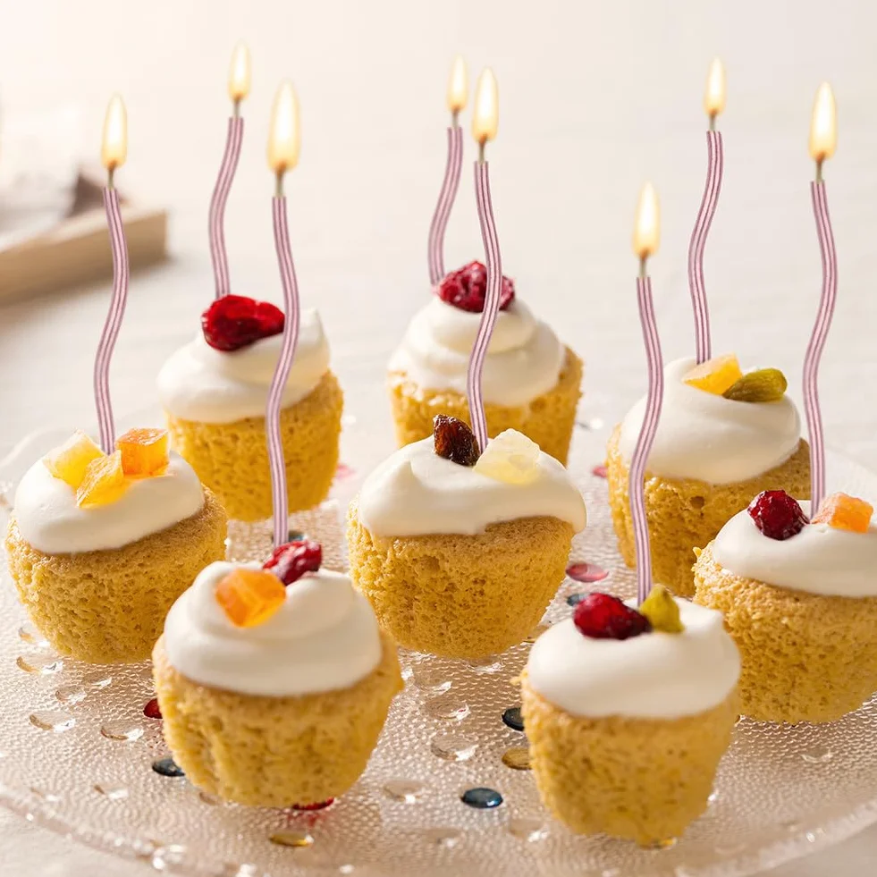 Bougies d'anniversaire Torsadées 24 Pièces Or Rose avec Supports pour Gâteau