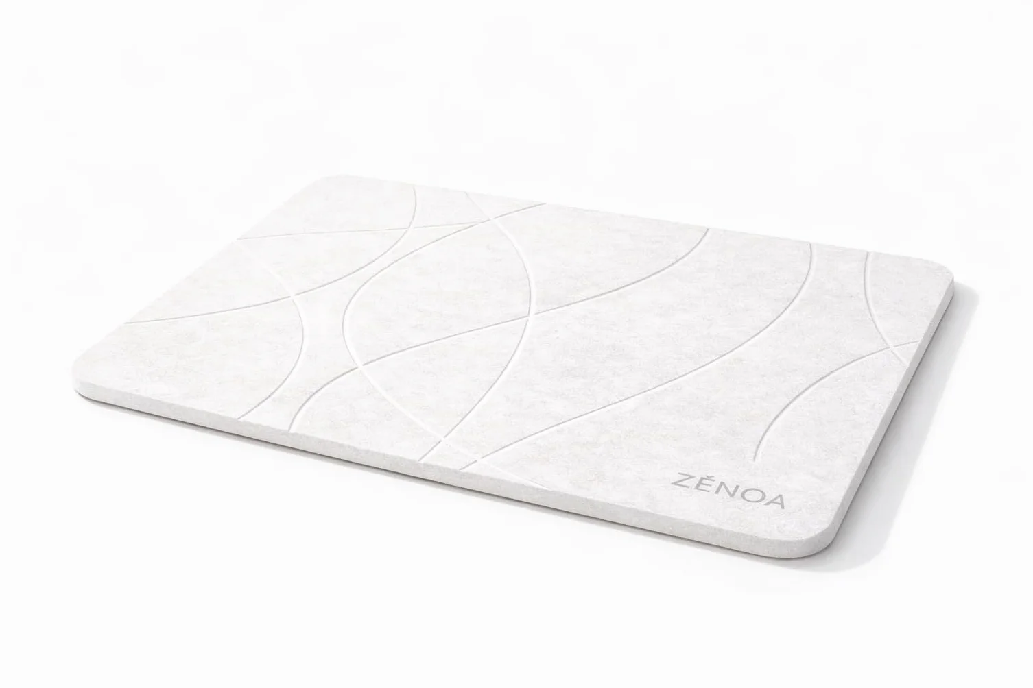 Tapis de Bain en diatomite 60 x 39 cm - Séchage instantané, antidérapant, Surface minérale Ultra absorbante - Blanc & Gris Ligne