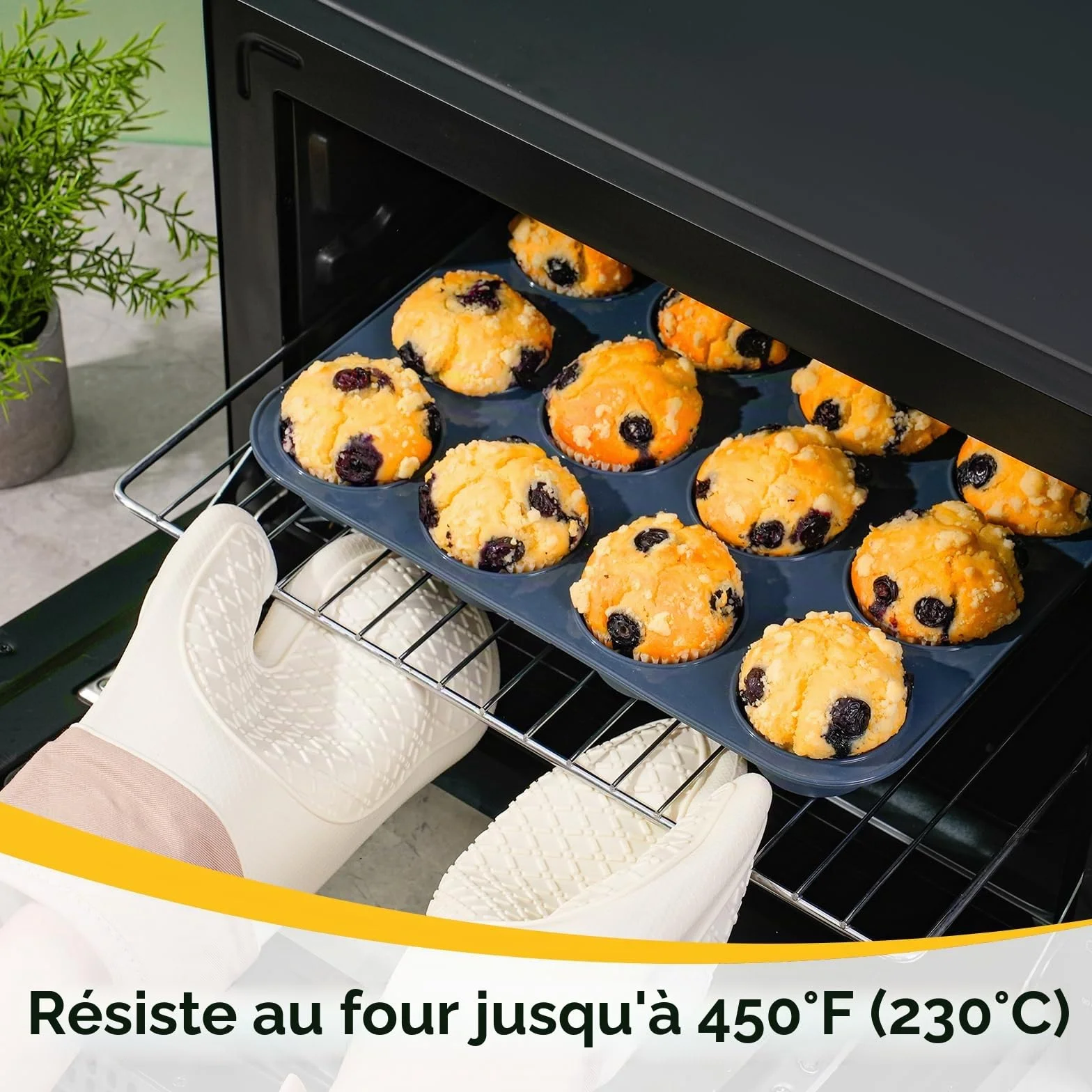 Moule à Muffins en Silicone Anti-adhésif 33 x 25 x 3 cm Gris Plaque Pâtisserie Cupcakes Brownies Pudding