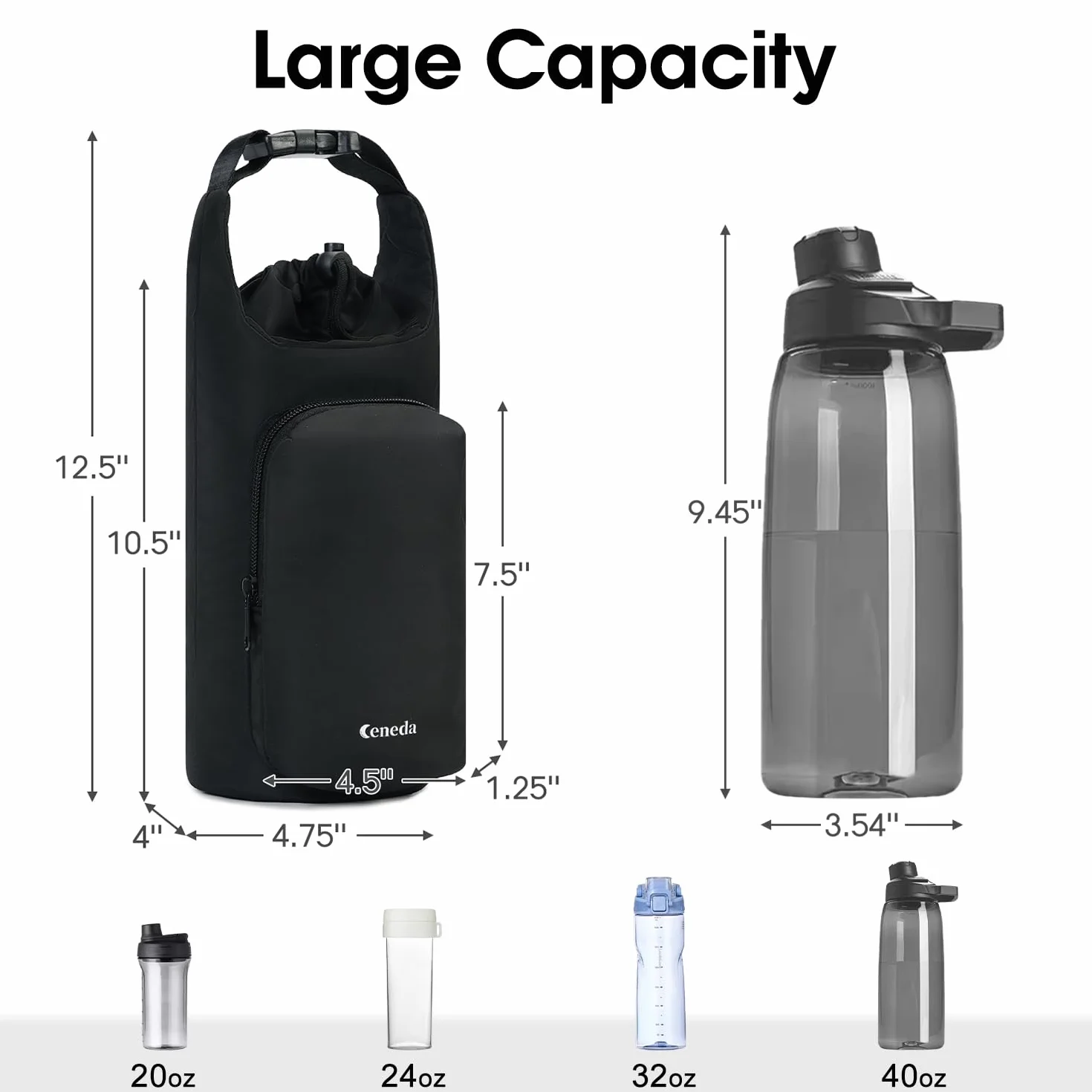 Ceneda Porte-bouteille isotherme Sac de transport 946 ml 1200 ml Noir