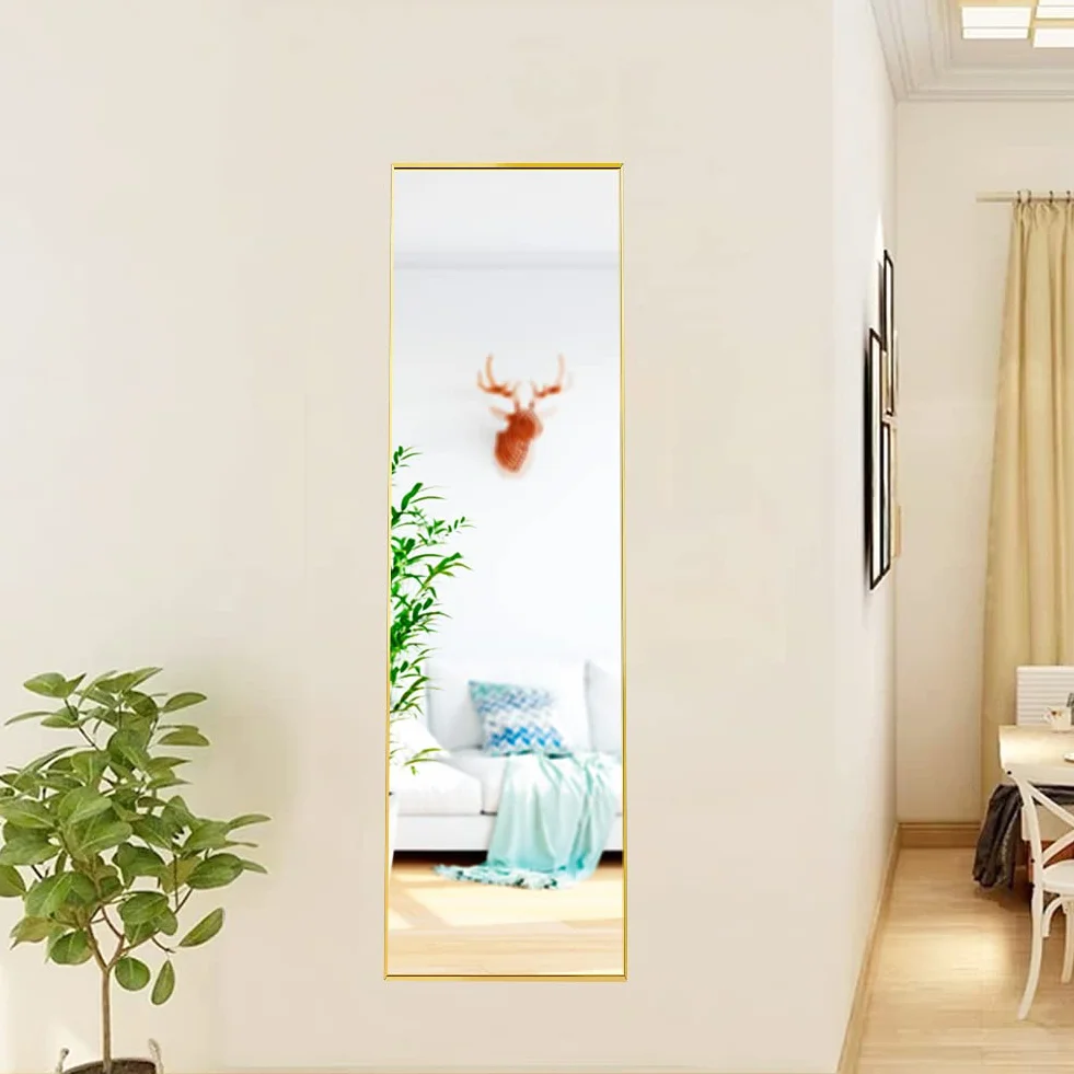 Miroir Pleine Longueur 150x40 cm sur Pied Mural Cadre Simple Doré