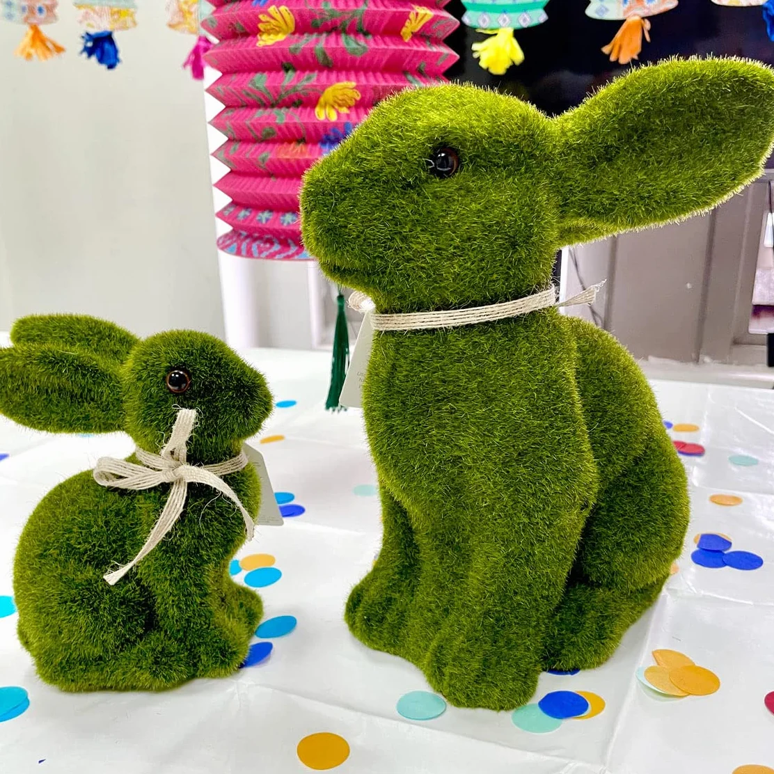 Figurine Lapin Pâques 15 cm Herbe Artificielle Mousse Décoration Table