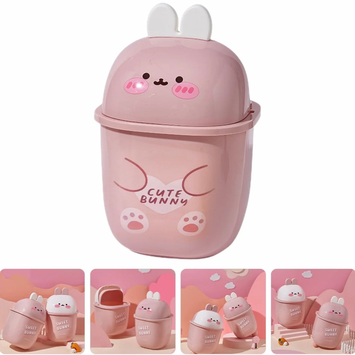 Mini Poubelle de Table en Plastique avec Couvercle, Forme Lapin, Résistante à l'Usure et aux Odeurs