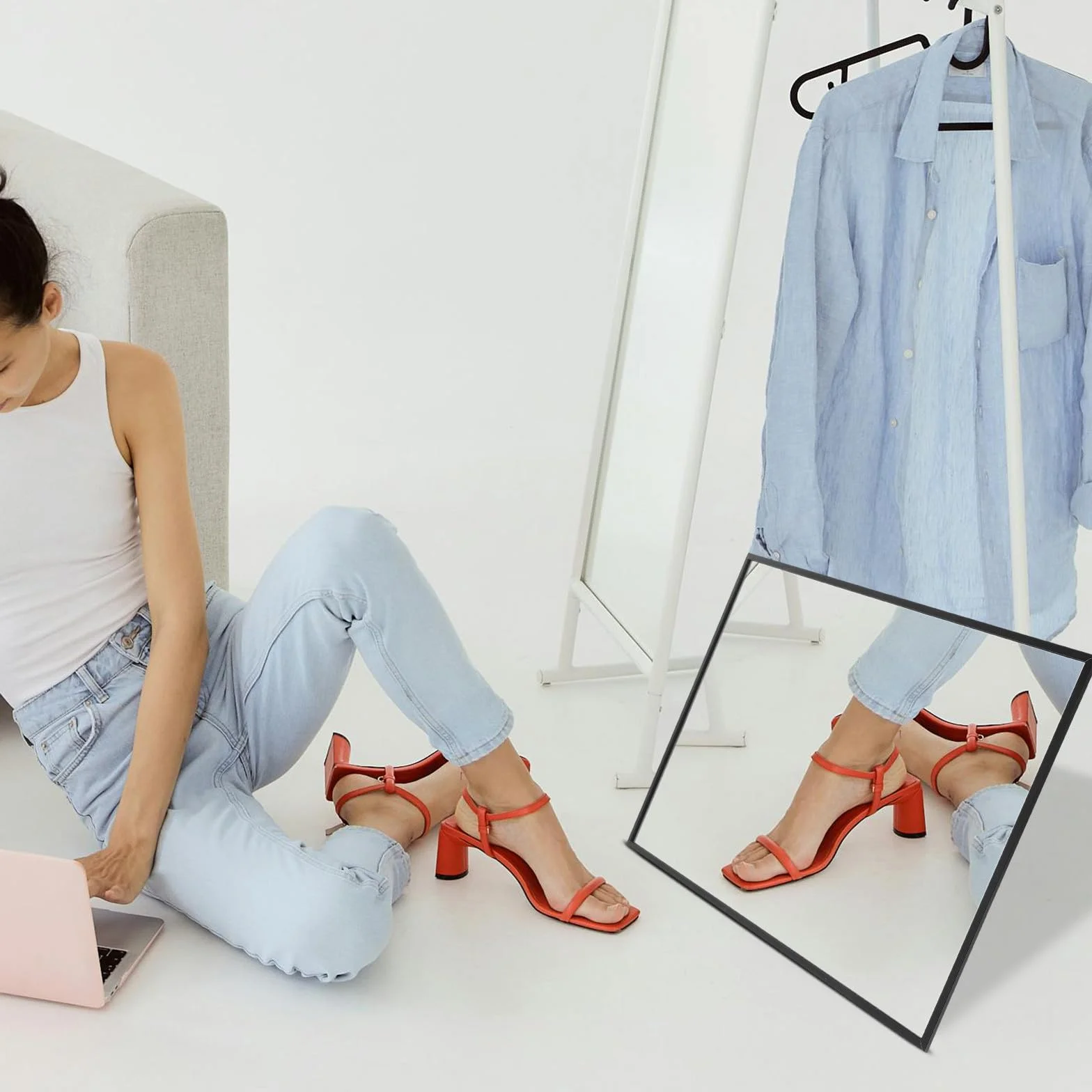 Miroir de Magasin de Chaussures en Alliage d'Aluminium et Verre Noir, Reflet Clair et Stable