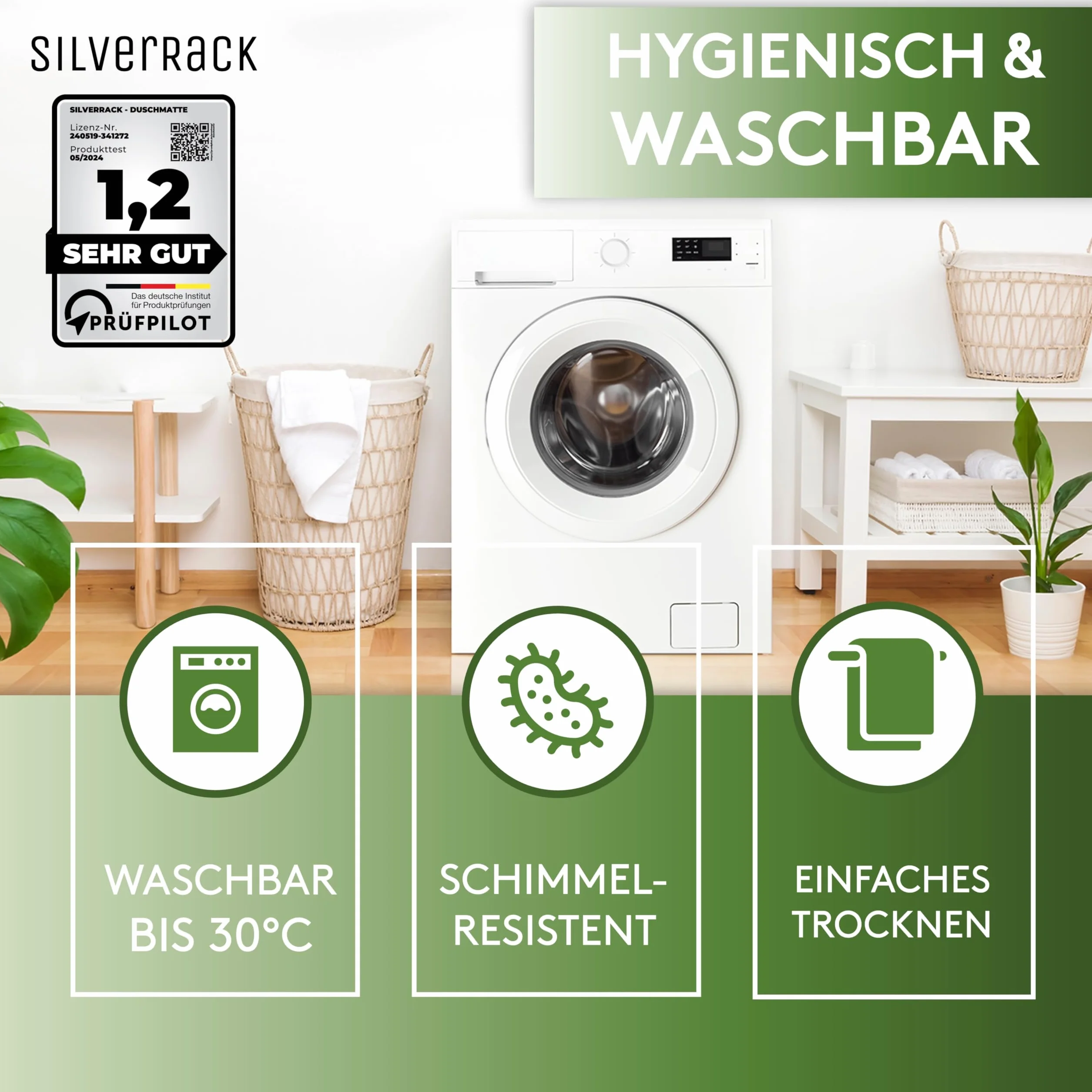 SilverRack DermaSensitivo Tapis de douche antidérapant 53 x cm gris sans BPA pour enfants bébés