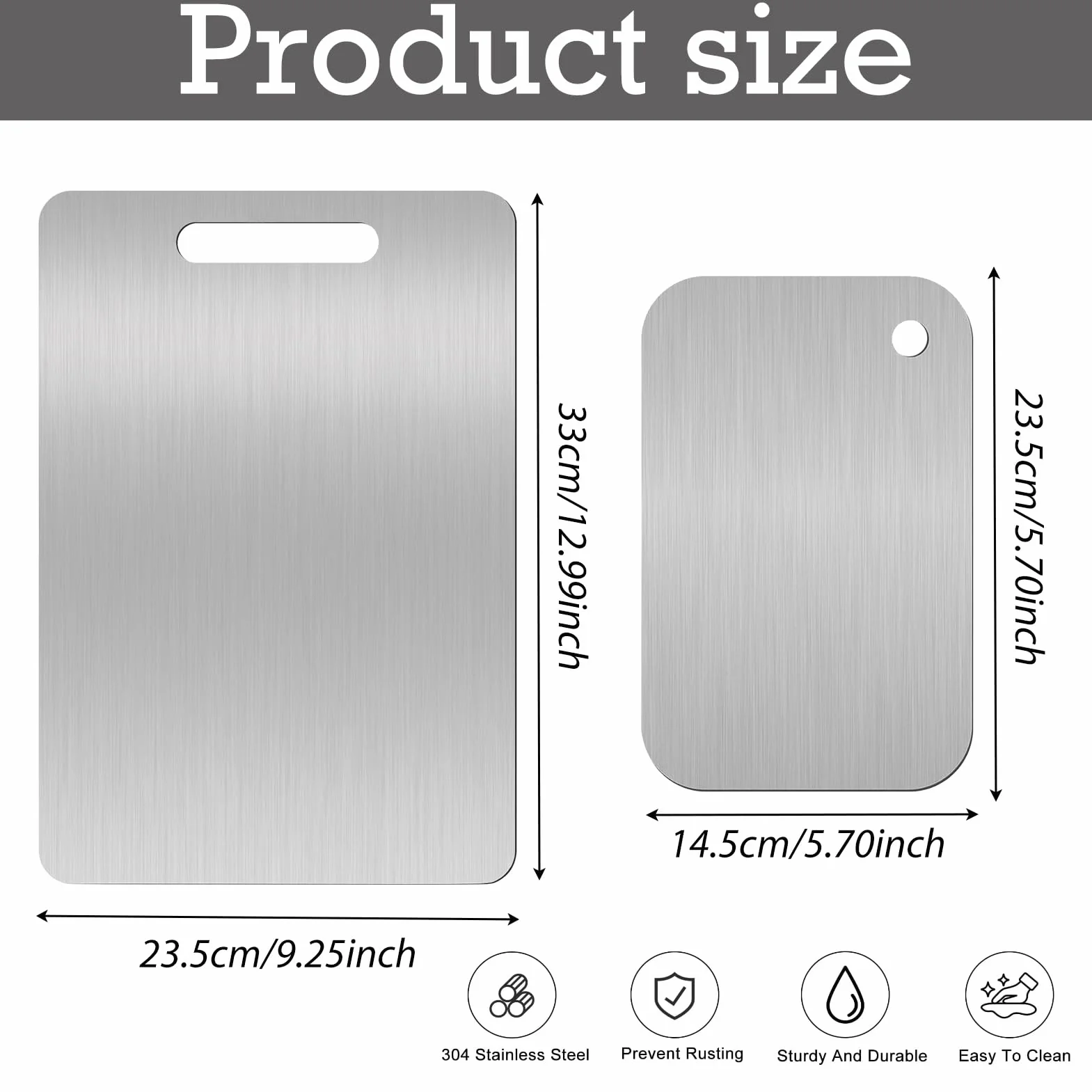 Planche à Découper en Titane 2Pcs, Inox, Acier Inoxydable, Plateau de Service