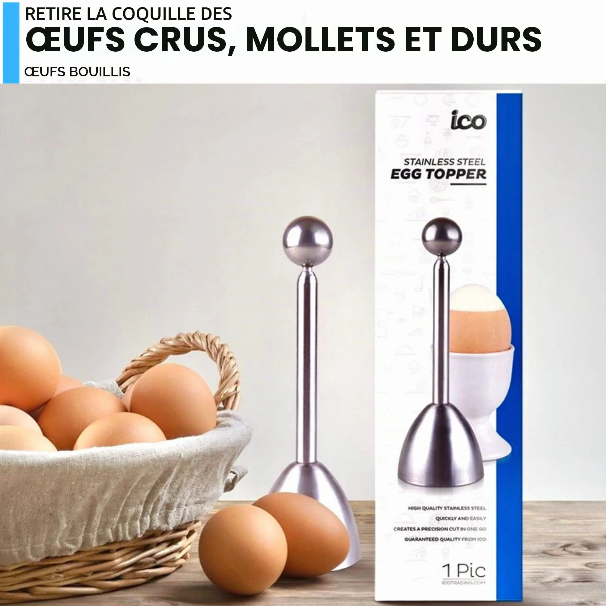 Coupe Oeuf en Acier Inoxydable, Coupe Oeuf à la Coque, Toque Oeuf