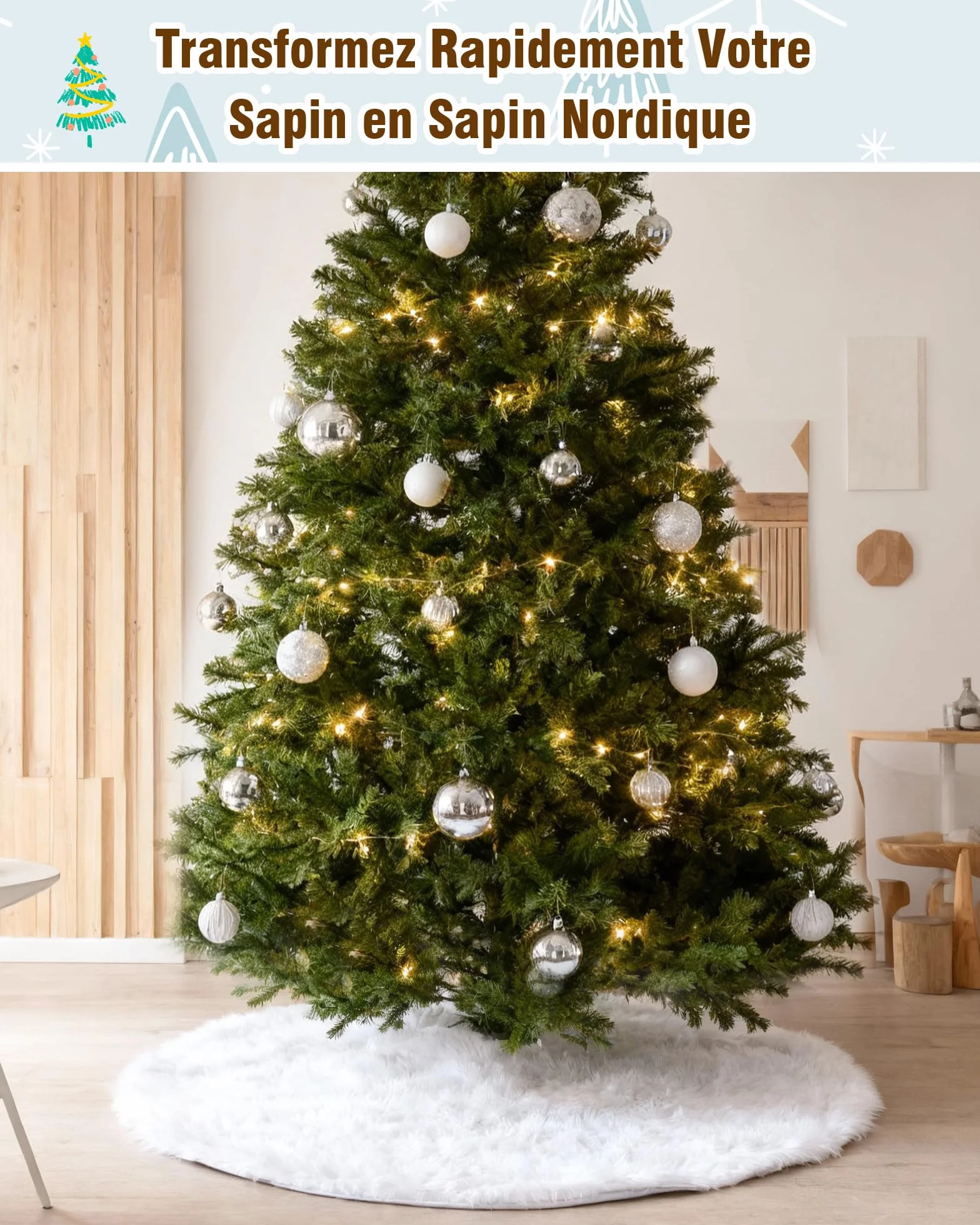 LIHAO Jupe de Sapin de Noël Cache Pied Tapis Peluche Blanc 78cm