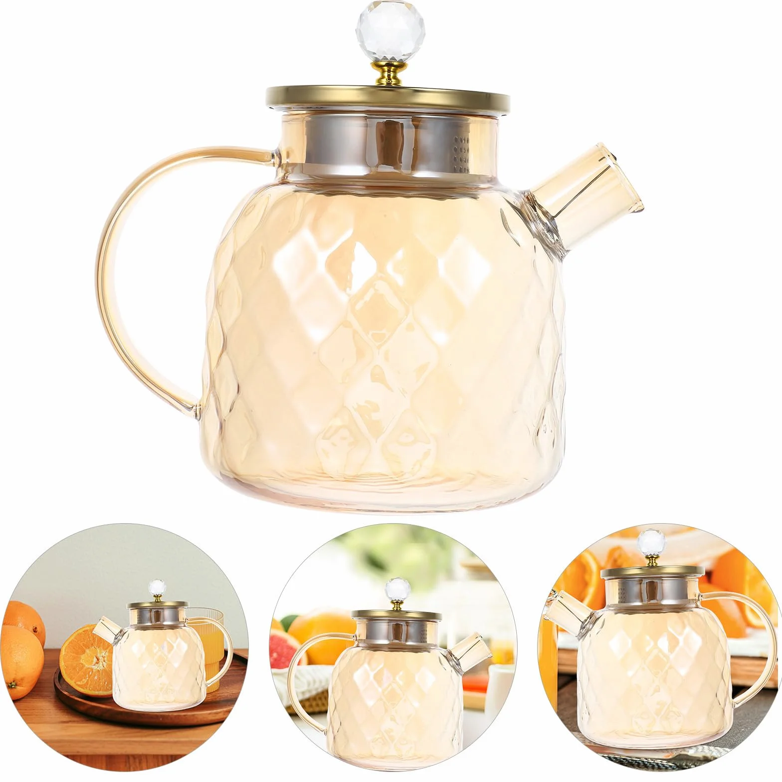 Hemobllo Pichet à Thé Glacé Verre Borosilicate avec Couvercle Grande Capacité pour Jus et Boissons