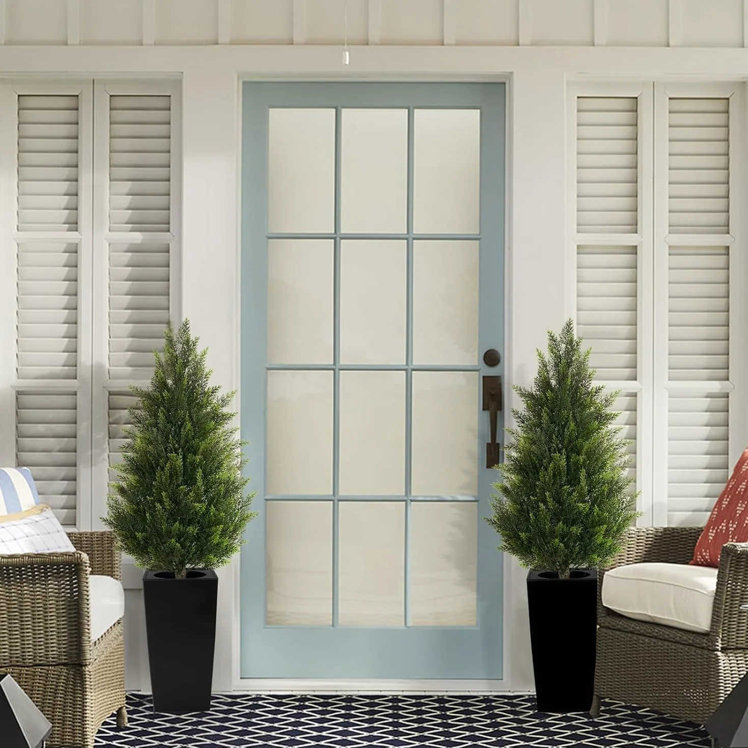 Plante Artificielle Exterieur 2 Pack Arbre Topiaire Cèdre Cyprès Artificiel en Pot Décoration Jardin