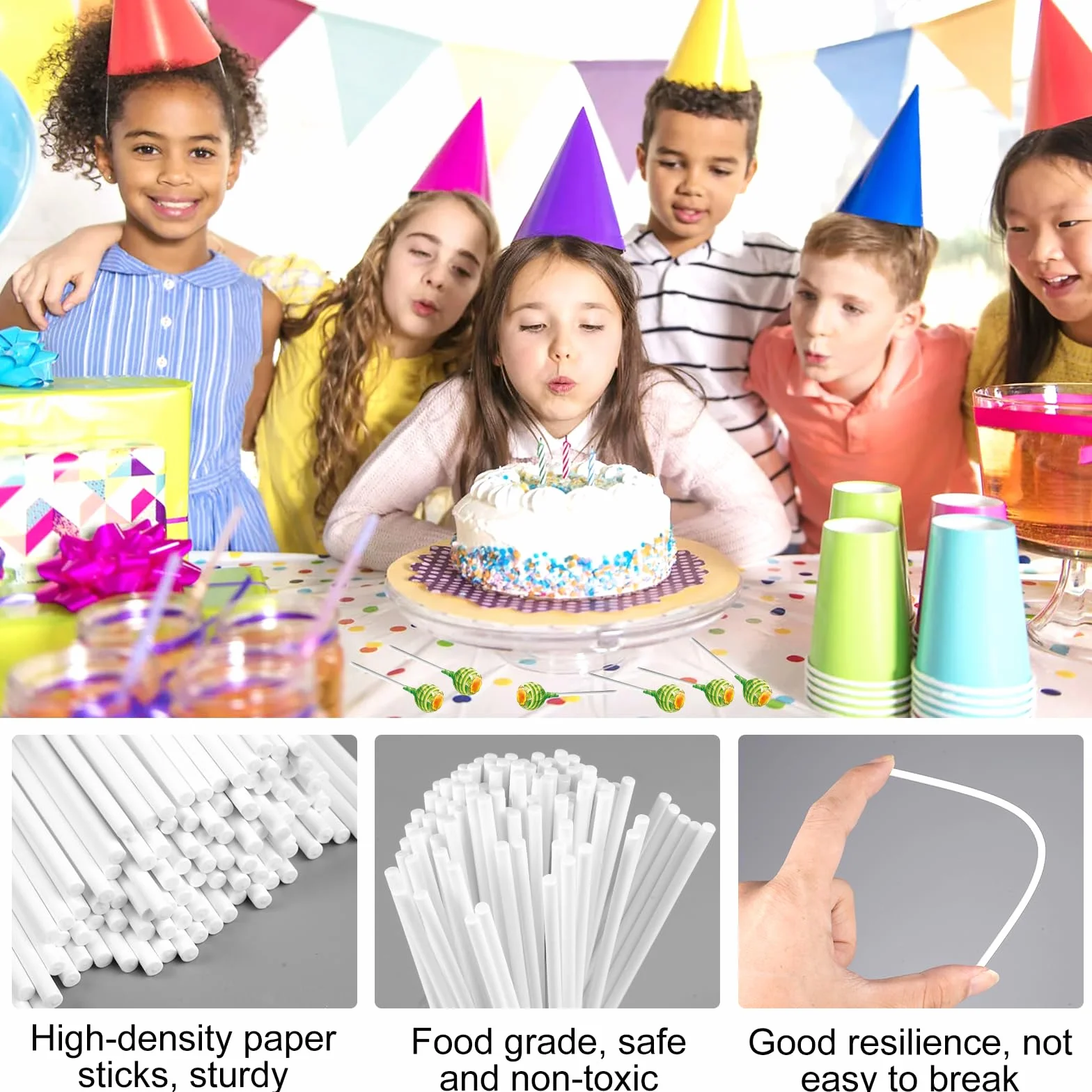 Baton Sucette Pop Cake 200 Pièces 10 cm 15 cm Bâtonnets en Papier Alimentaire pour Gâteaux Desserts