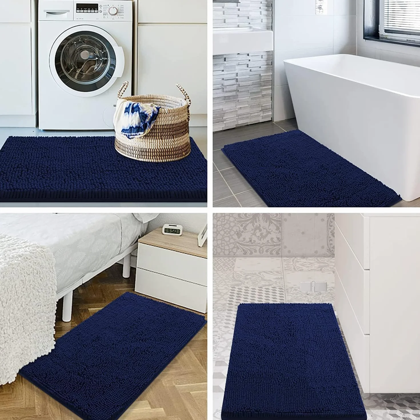 Homaxy Tapis de Bain Antiderapant Microfibre Chenille Douce Absorbant Lavable en Machine 40 x 60 cm Bleu Marine