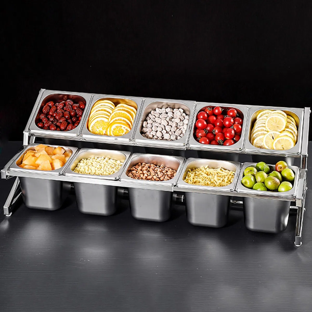 Étagère à épices extensible en acier inoxydable 304 – Distributeur de condiments de comptoir avec cuillères pour assaisonner sauce, salade, confiture et ingrédients (argent, 96 x 34 x 25,9 cm)