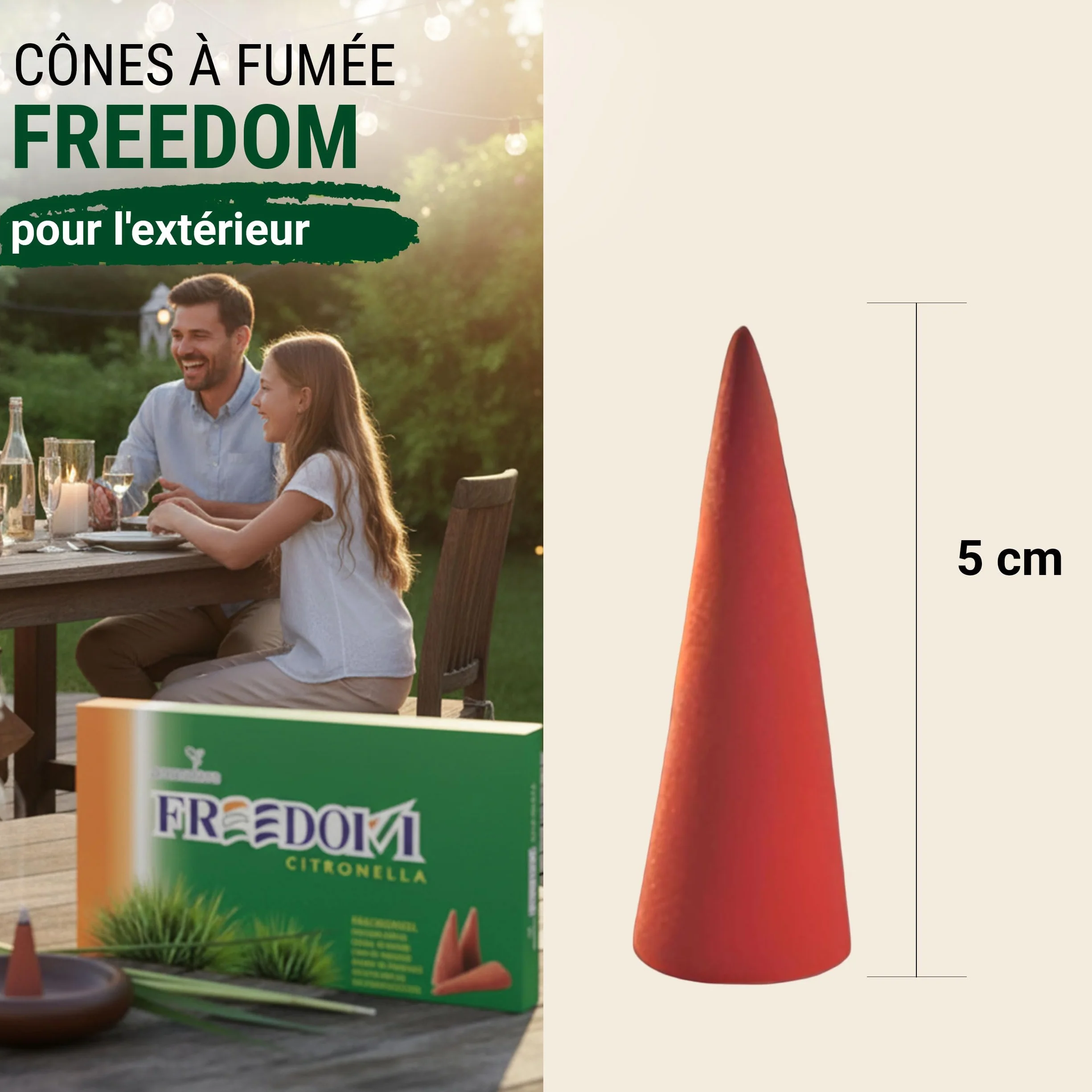 Aromalove Cônes d'encens XXL Freedom Citronnelle Longue durée Paquet de 50