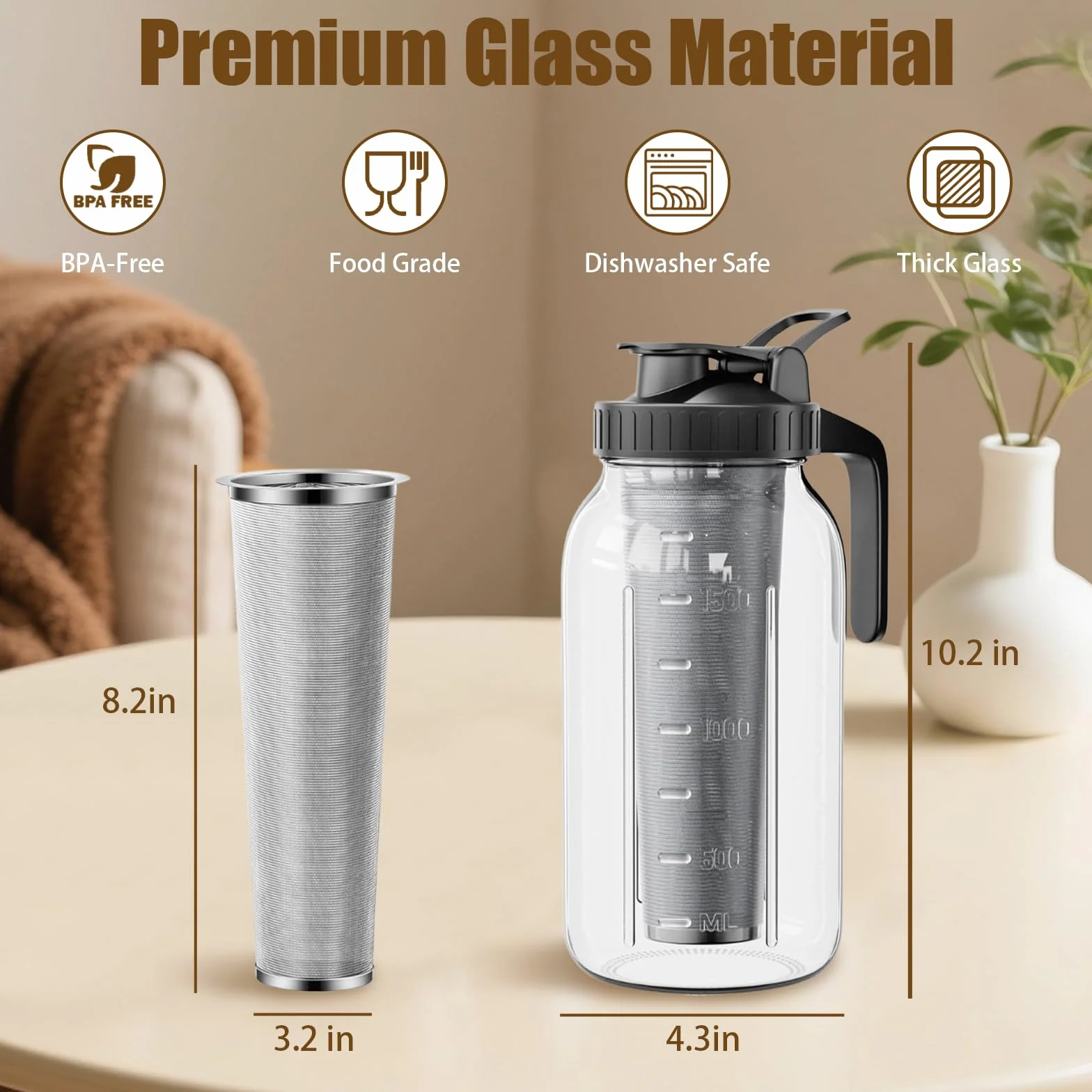 Cafetière à infusion froide 2 L en acier inoxydable pour café glacé et thé glacé