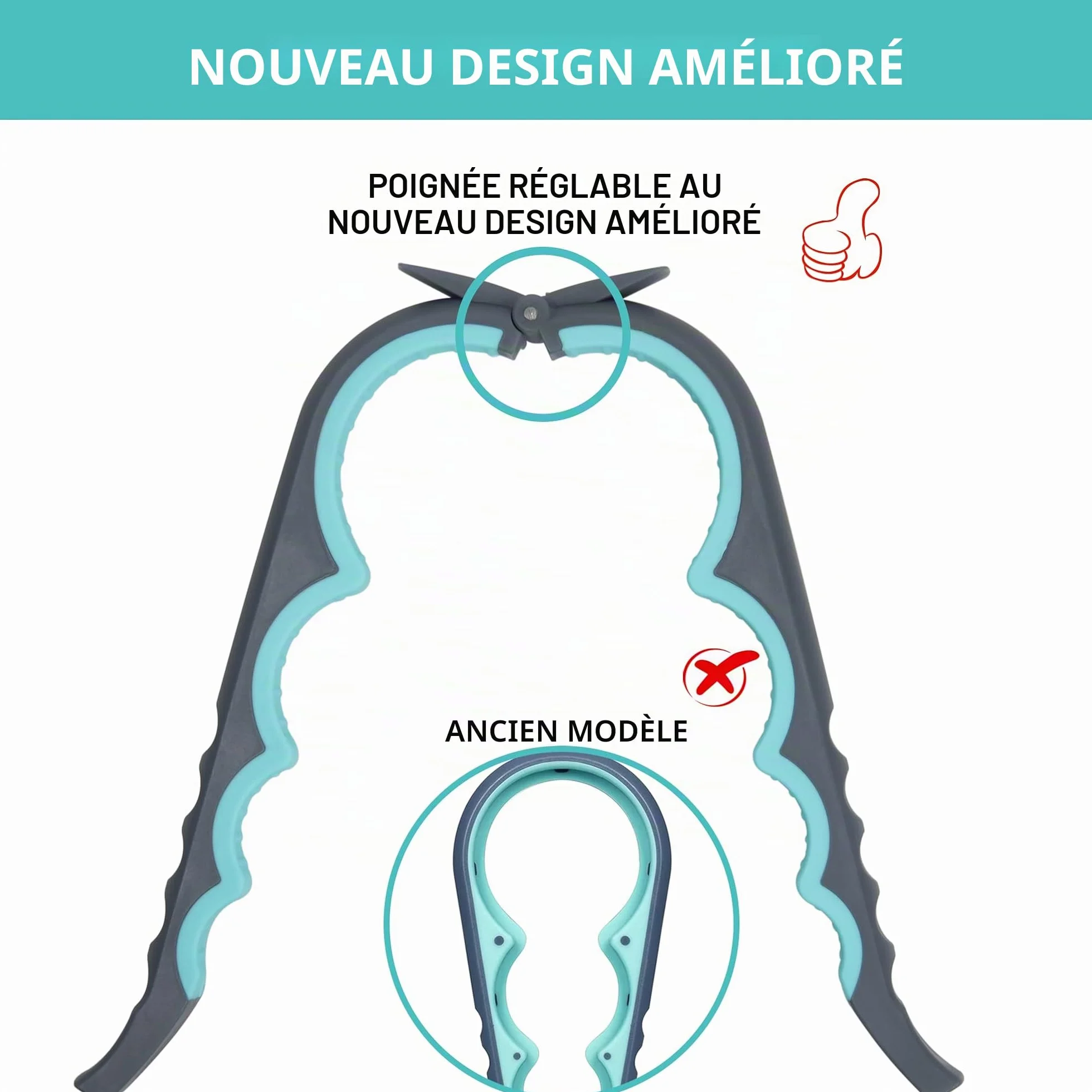 Ouvre-bocal multifonction 5 en 1 pour mains arthritiques avec tampon antidérapant