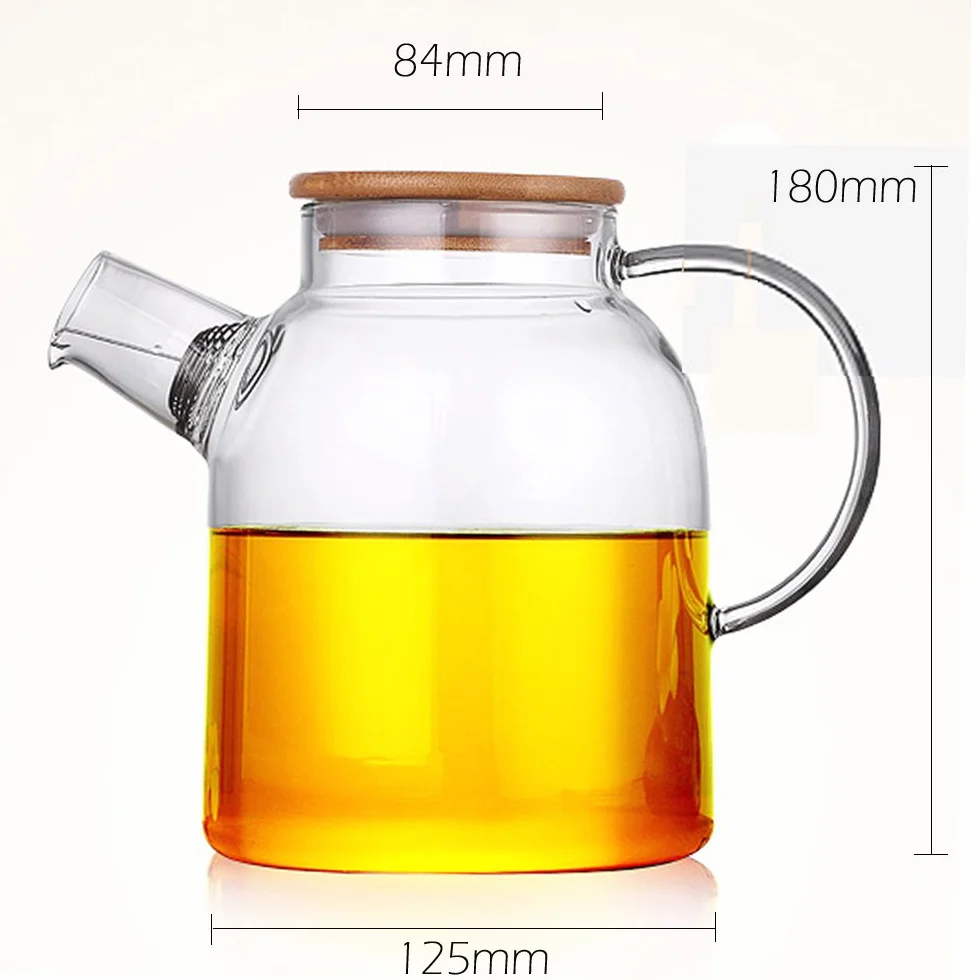 Théière en Verre Transparente 1500ML avec Filtre en Bambou et Acier Inoxydable