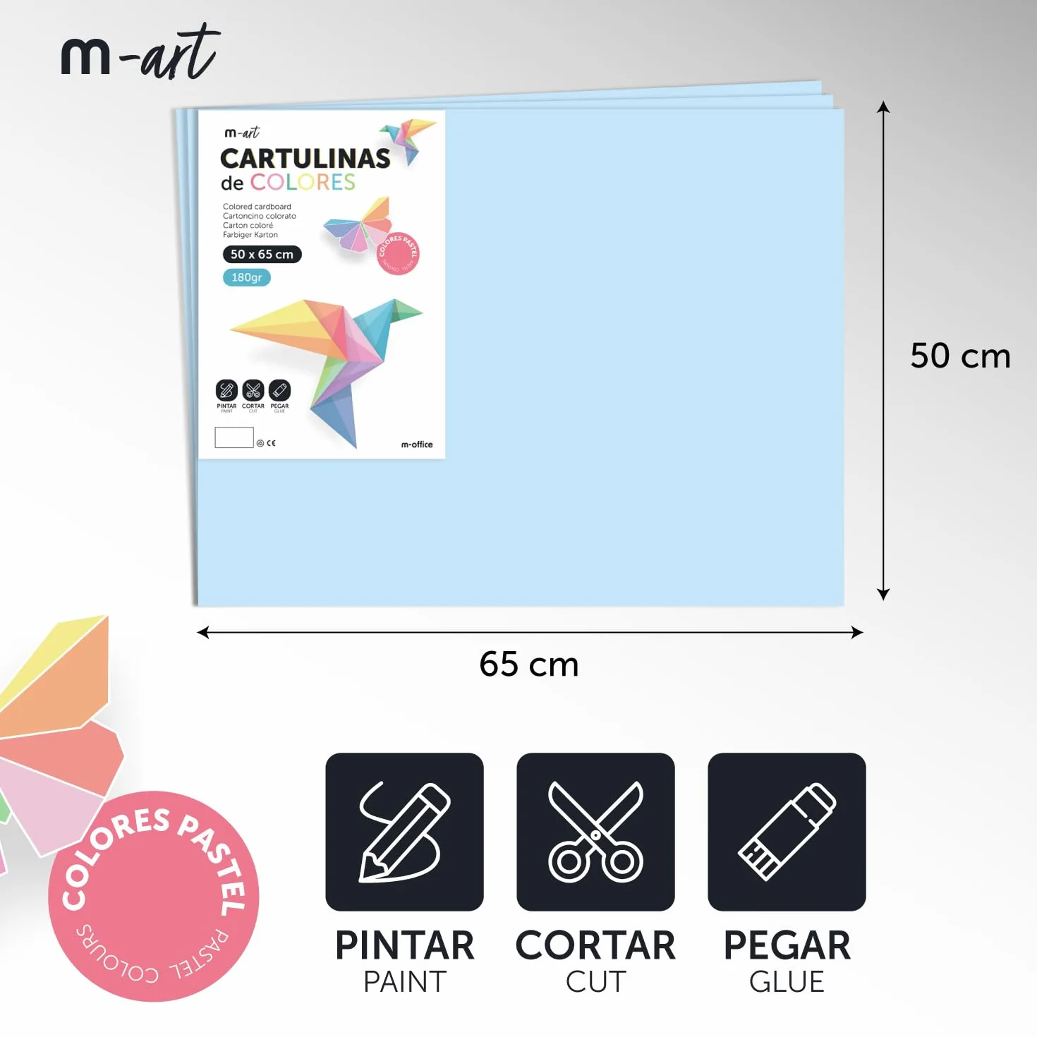 Cartulina de Colores Pastel 50x65 cm 180gr 10 Hojas Azul para Manualidades