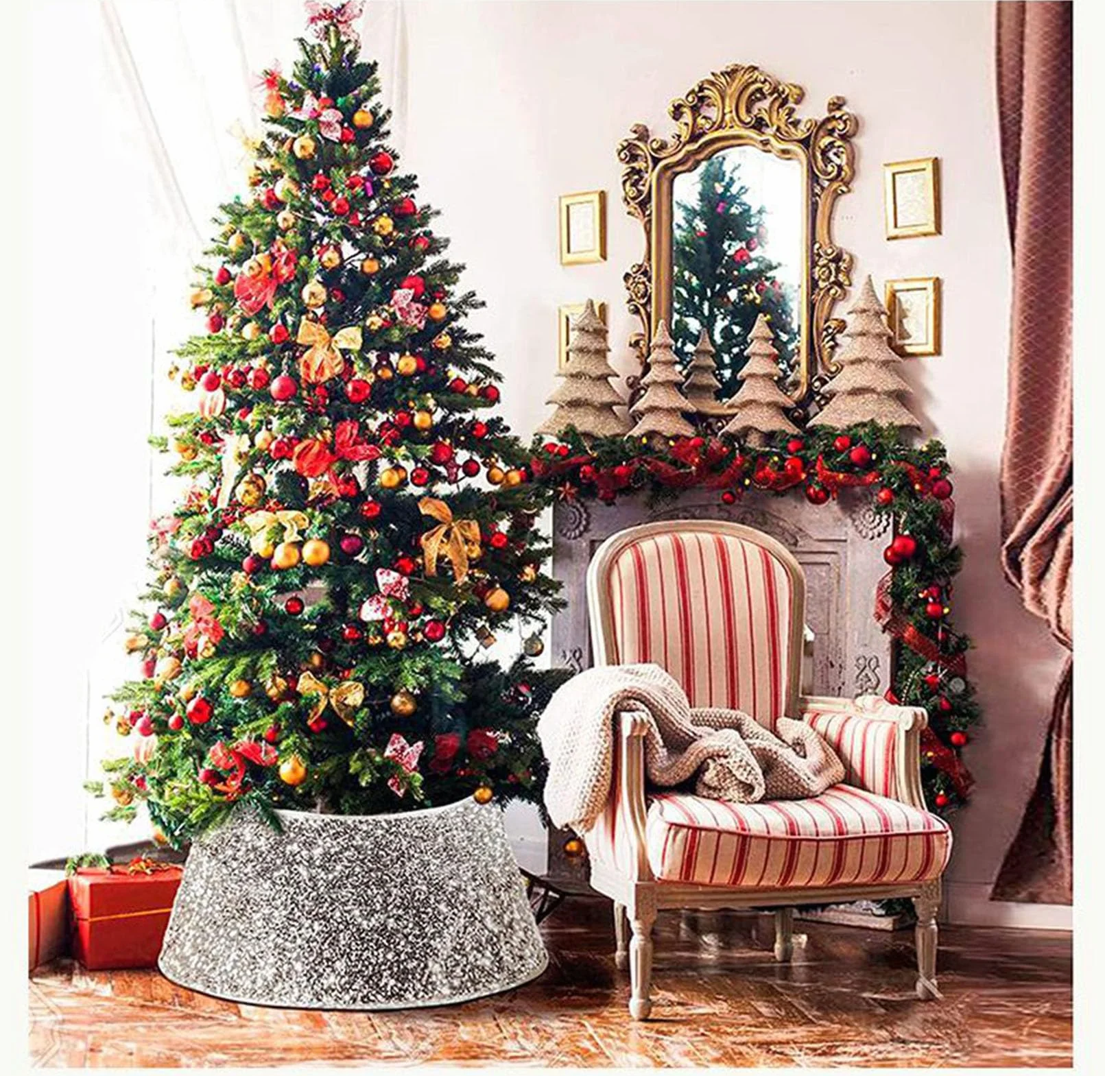 Couvre-Pied de Sapin de Noël à Paillettes Blanc