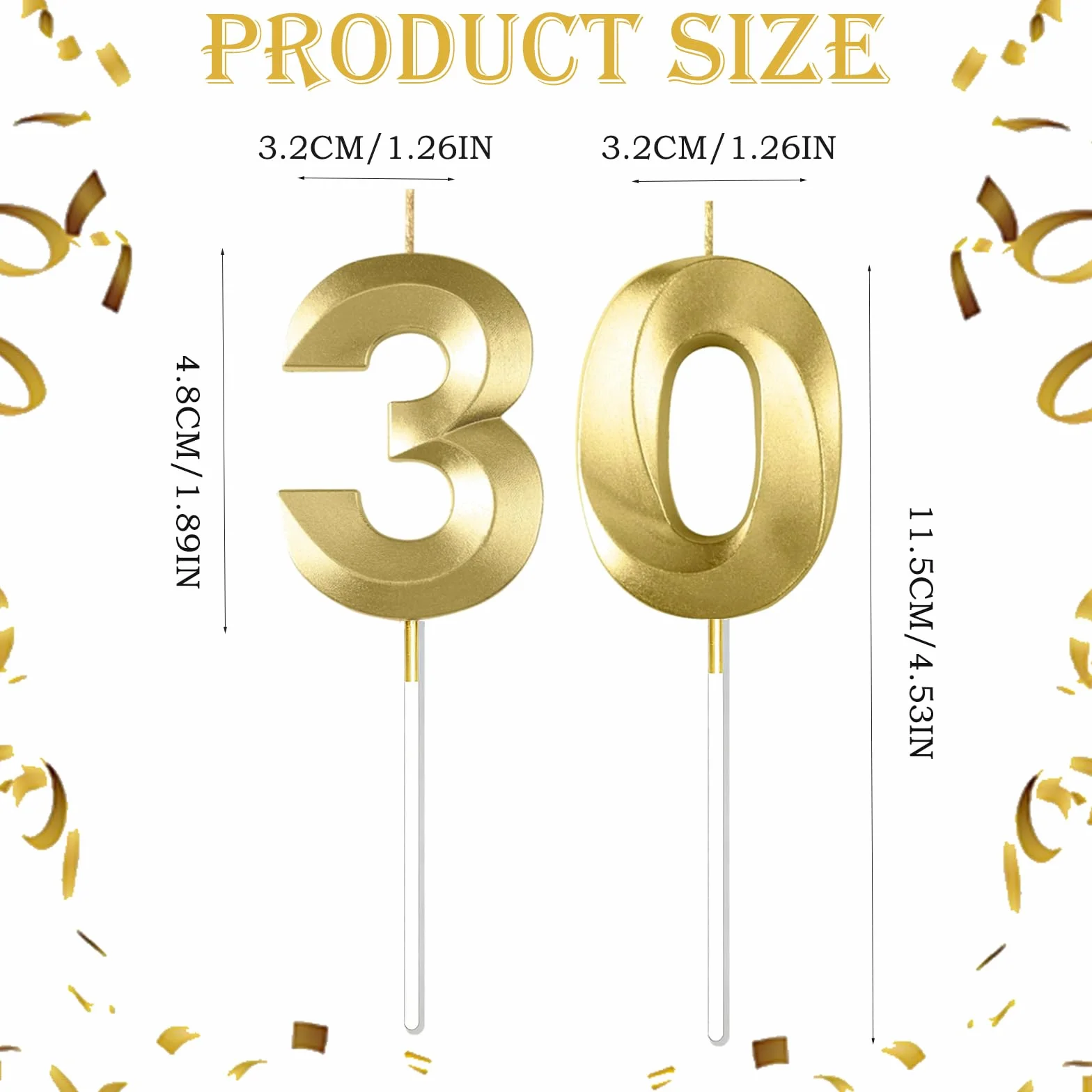 Bougies d'anniversaire Numéro 30, 3D Diamant Or Bougie Chiffre 30, Décoration Gâteau Anniversaire
