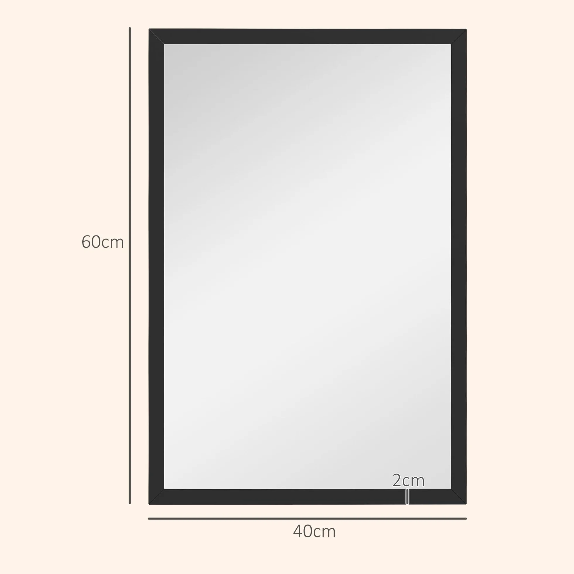 HOMCOM Miroir Mural Rectangulaire 60 x 40 cm Cadre en Bois Noir Salle de Bain