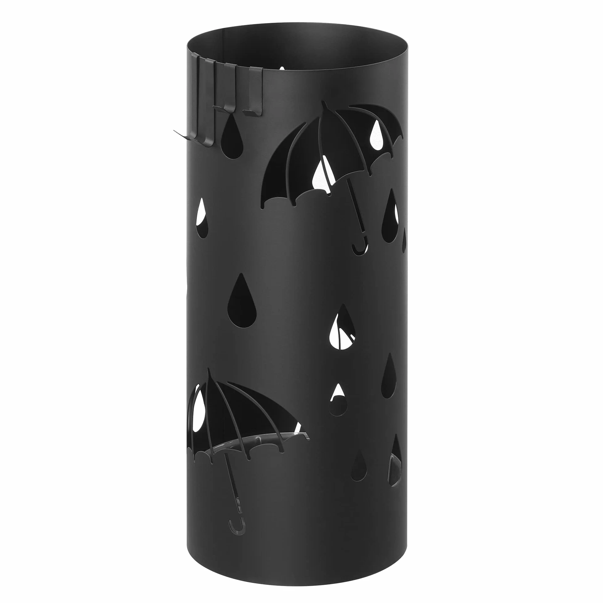 SONGMICS Porte-parapluie Design Métal 4 Crochets Bac Récupération Eau Amovible 17 x 41 cm Noir