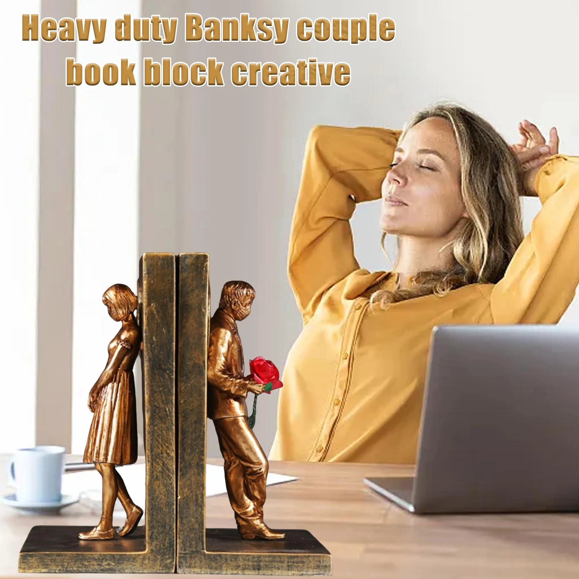 Butée de Livres Heavy Duty Banksy Couleur Or pour Rangement Décoratif
