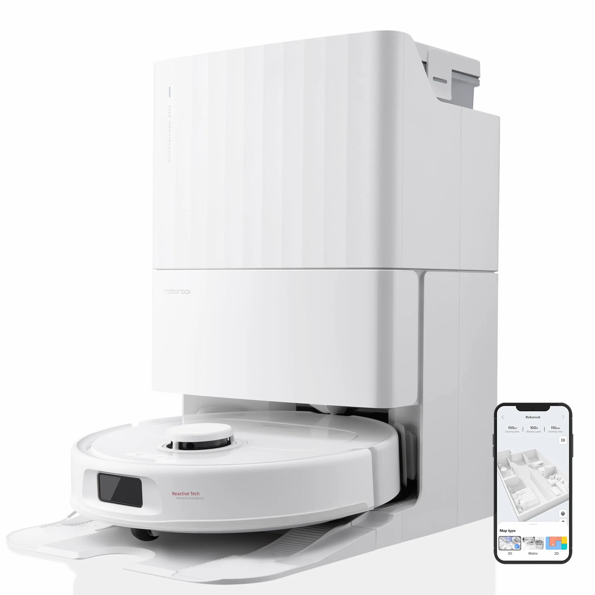 Roborock Qrevo S Aspirateur Robot Laveur, 7000Pa HyperForce, Double Serpillière Rotative 200 TR/Min, Relevable 10mm, Station Multifonctionnelle, 3D Cartographie, Reactive Tech (Reconditionné)