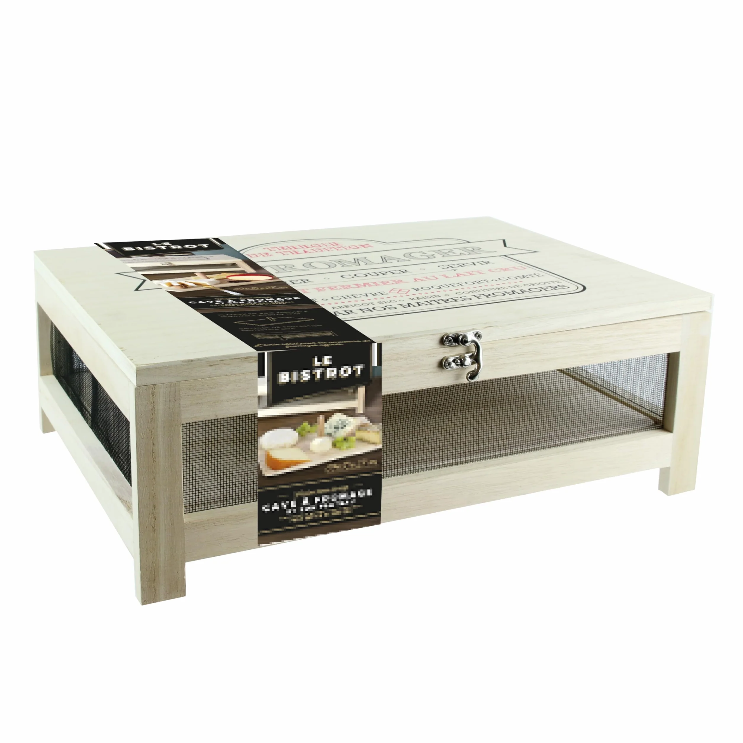 COOK CONCEPT Cave à Fromage KA2362 Plateau Service Bois Acier Inoxydable H15 x 27 x 39 cm Beige Noir