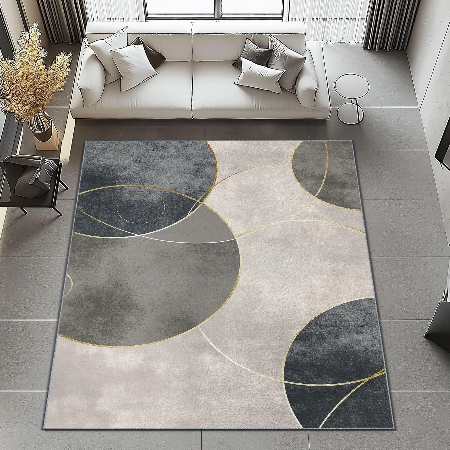 Tapis de Salon Gris Clair Motif Cercles 140 x 200 cm Poil Court