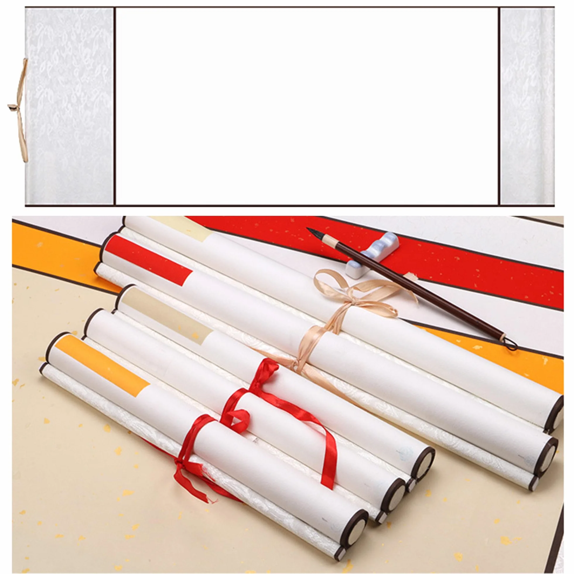 LONGHAO Parchemins Muraux Suspendus Blancs, Parchemin de Calligraphie Vide, Défilement Calligraphie Blanc