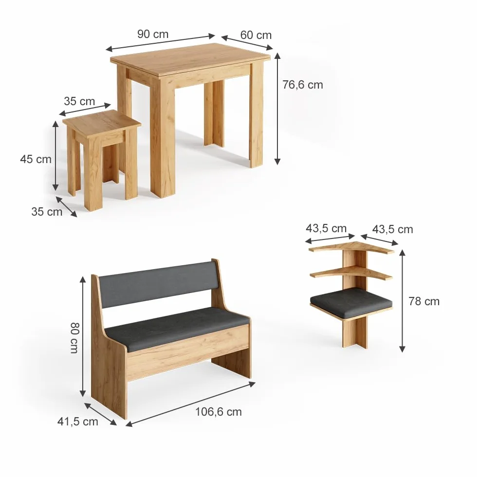 Vicco Groupe de banquettes d'angle Roman, Chêne de Force doré, 150x150cm avec Table
