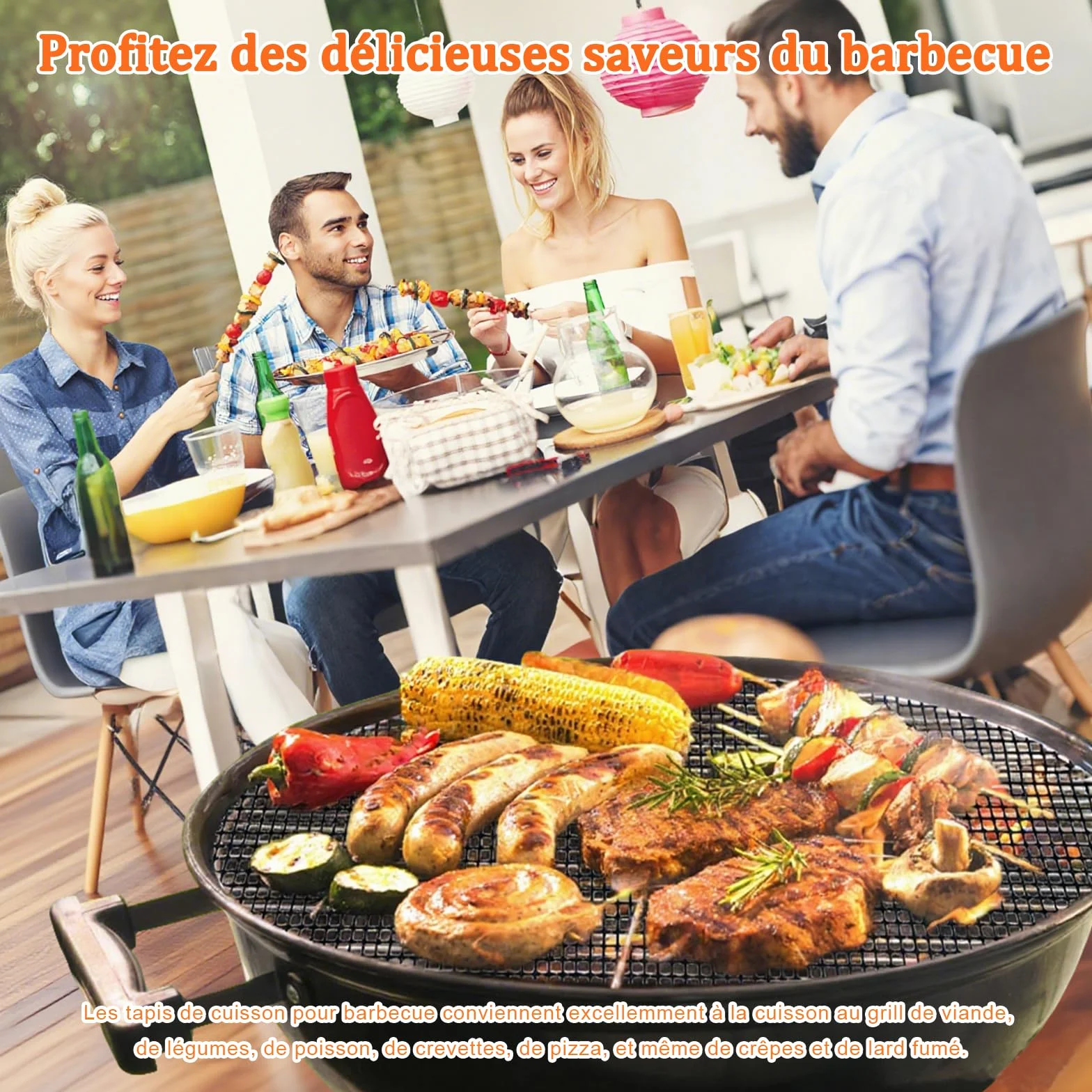 Grille Barbecue découpable 42x36 cm Tapis de Cuisson Réutilisables Anti-adhésif pour Gril électrique Gaz Charbon