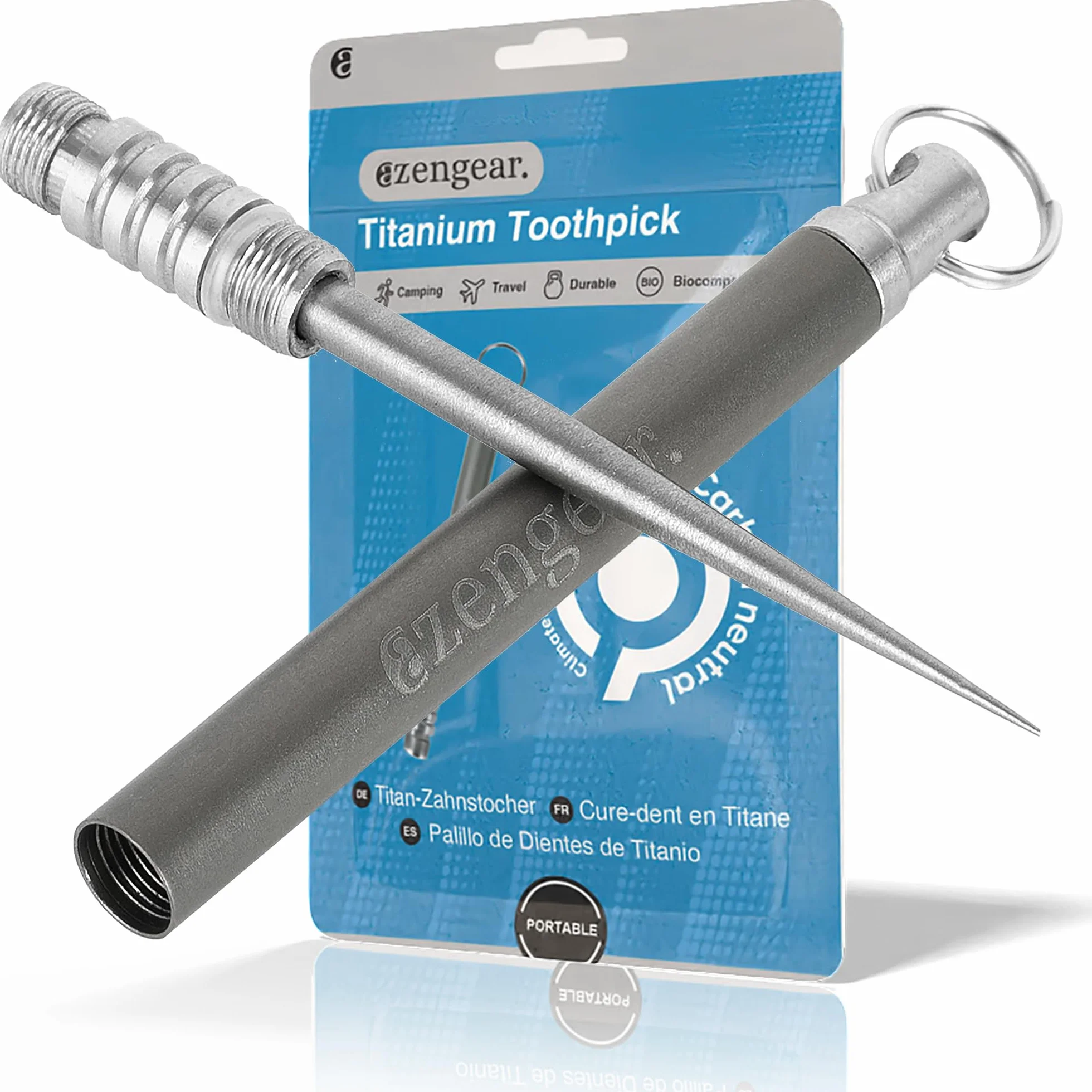 aZengear Cure-Dents Porte-clés de Poche Métal Léger Portable Réutilisable